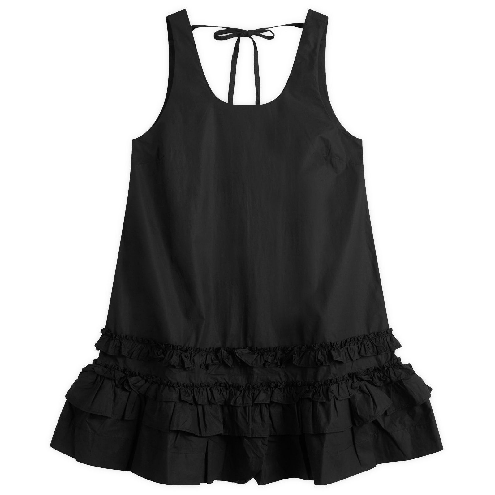 Ganni Women's Black Cotton Poplin U-Neck Mini Dress
