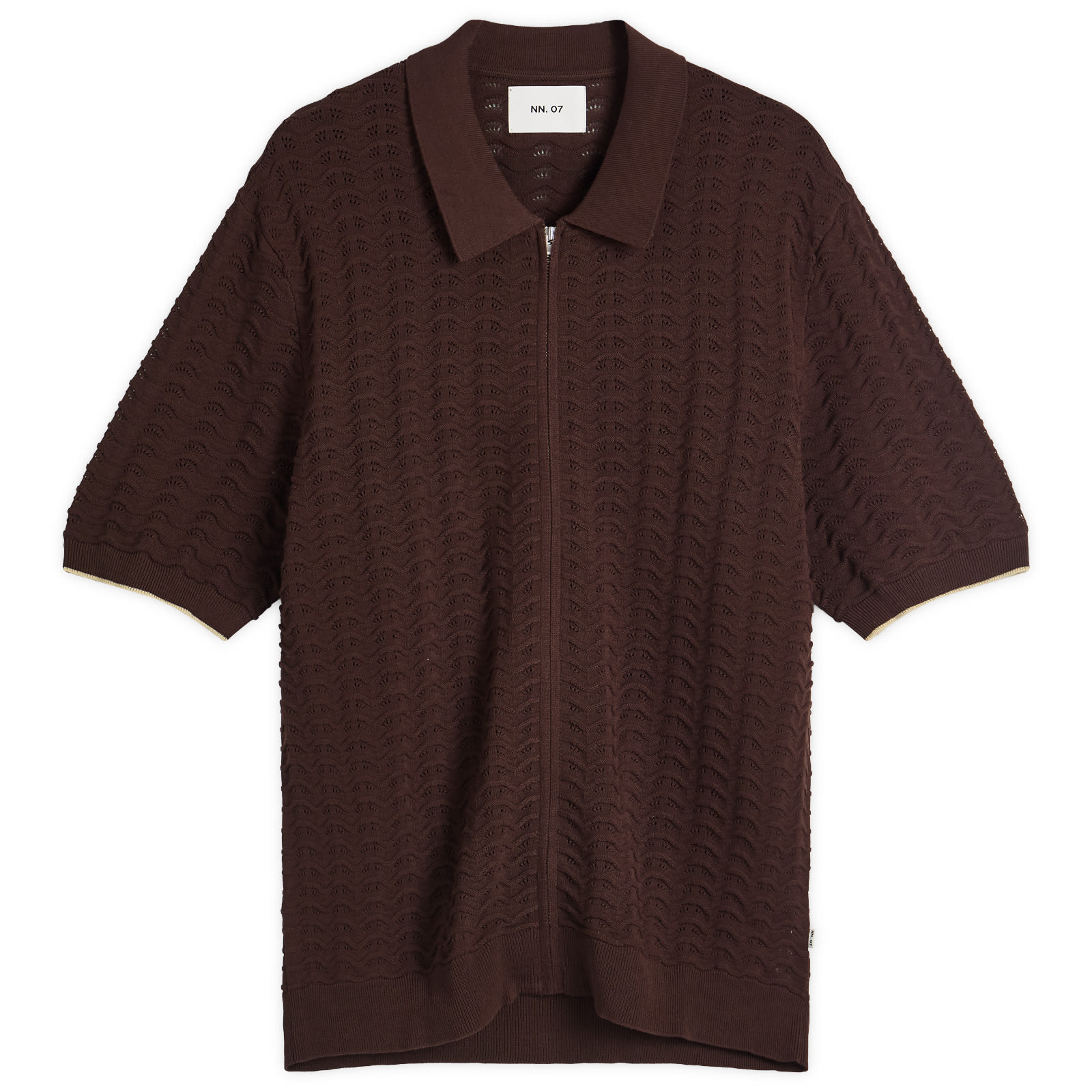Nn07 Men's Coffee Gustav Pointelle Stitch Zip Polo