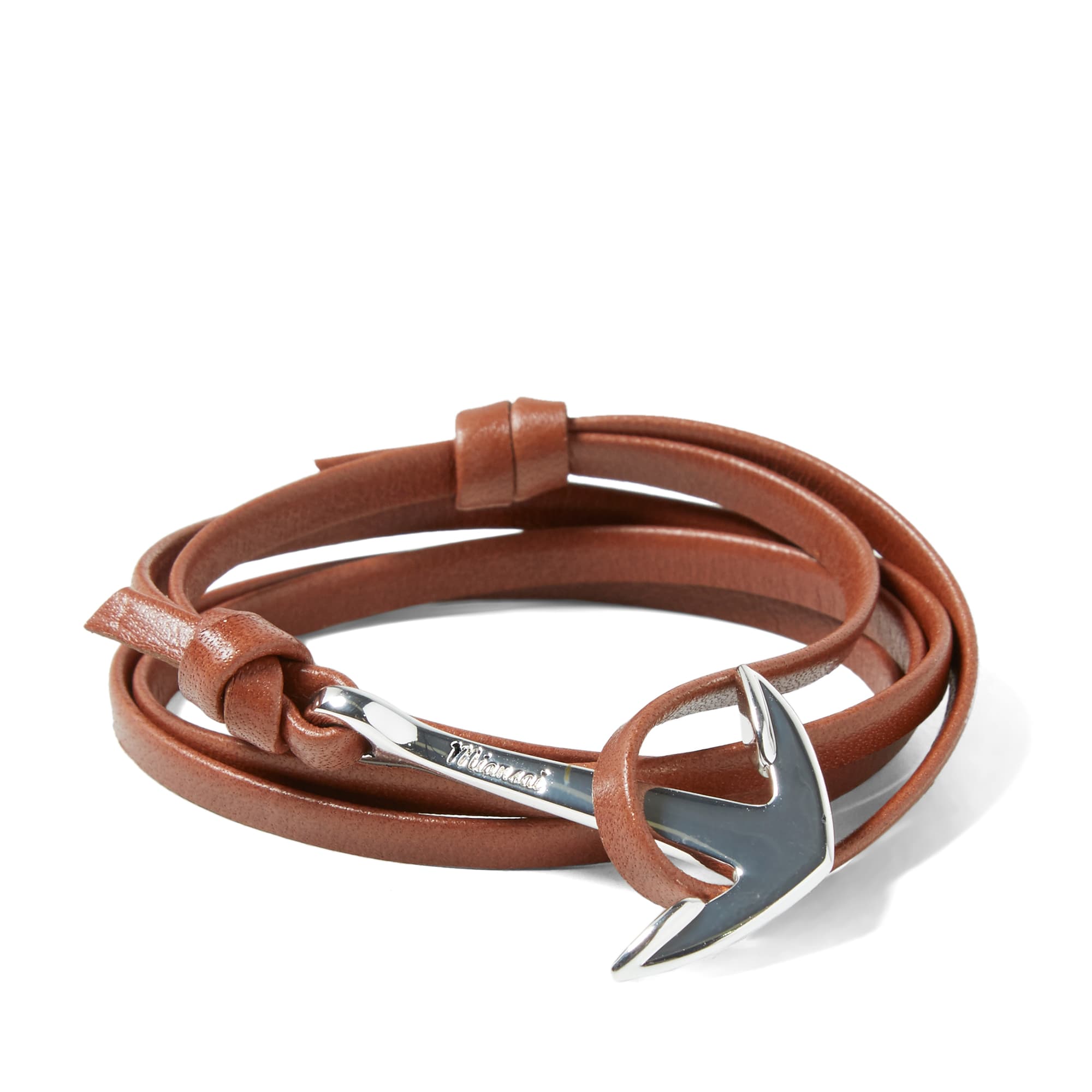 Miansai Silver Tone Anchor Leather Bracelet Brown END. (Europe)