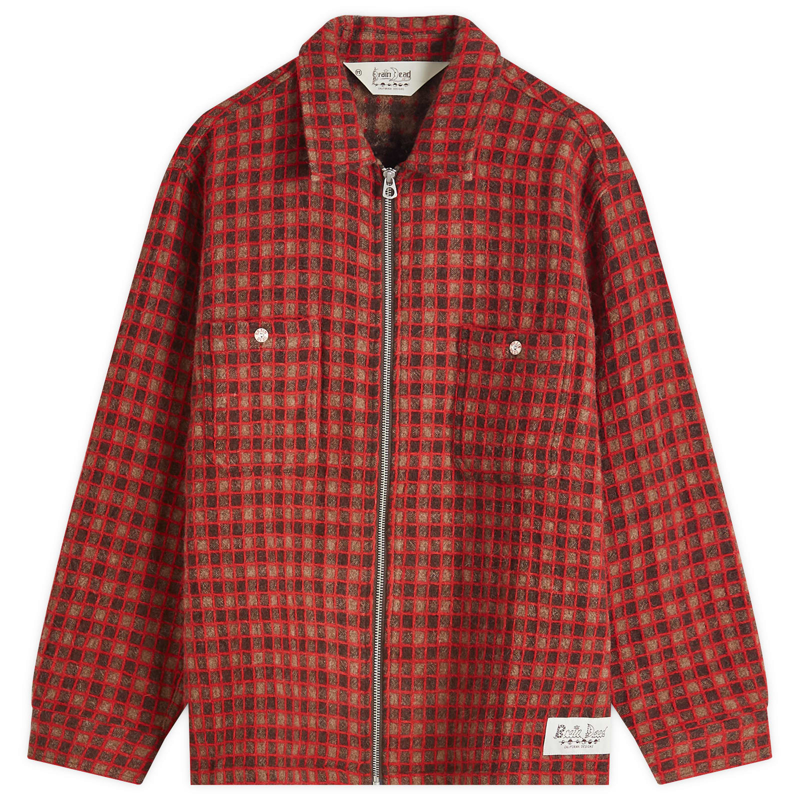 トップス brain dead CHECK MATE FLANNEL ZIP SHIRT Check Mate Flannel Zip Shirt - Brown – Brain Dead