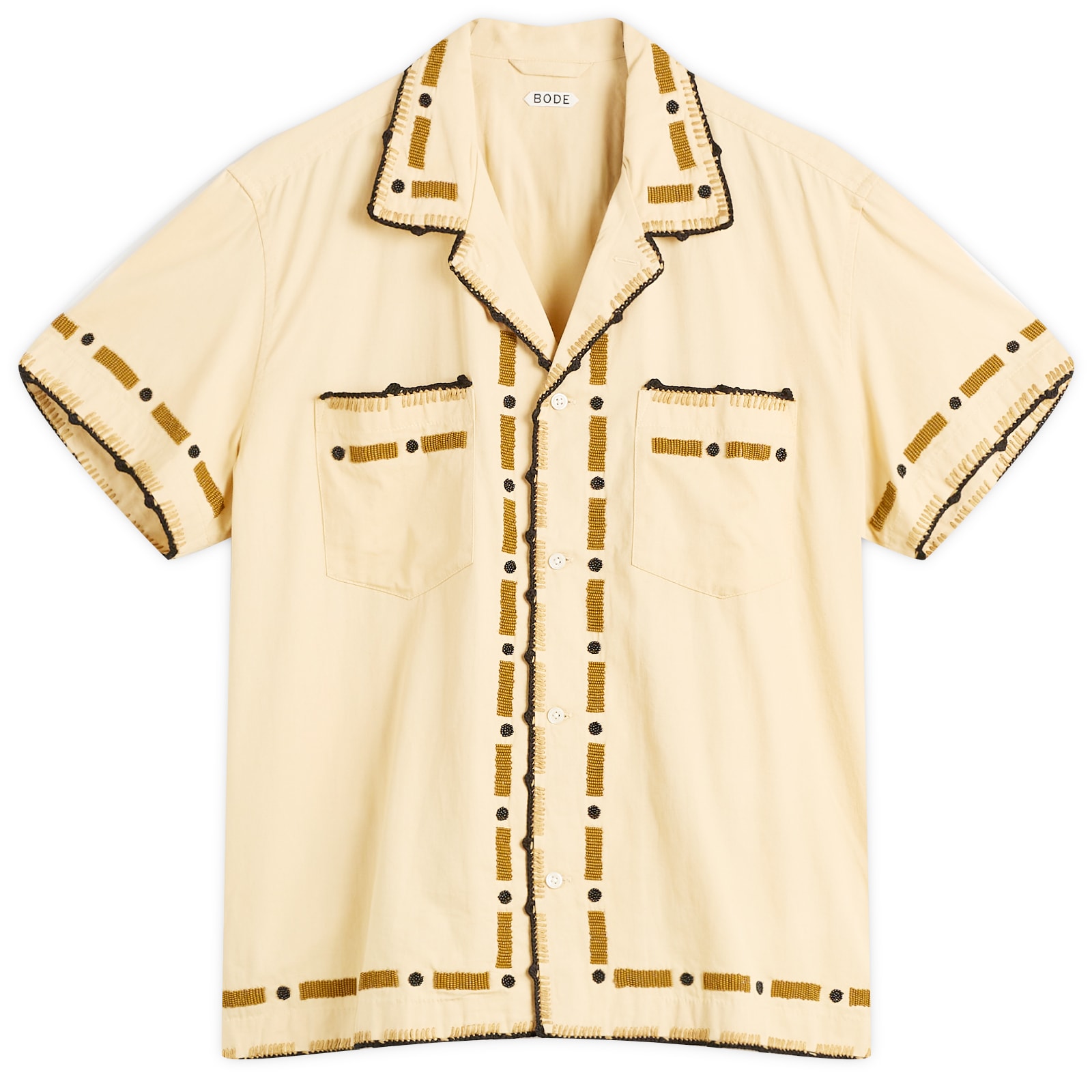 Bode Men’s Beaded Ryegrass Short Sleeve Shirt Neutrals