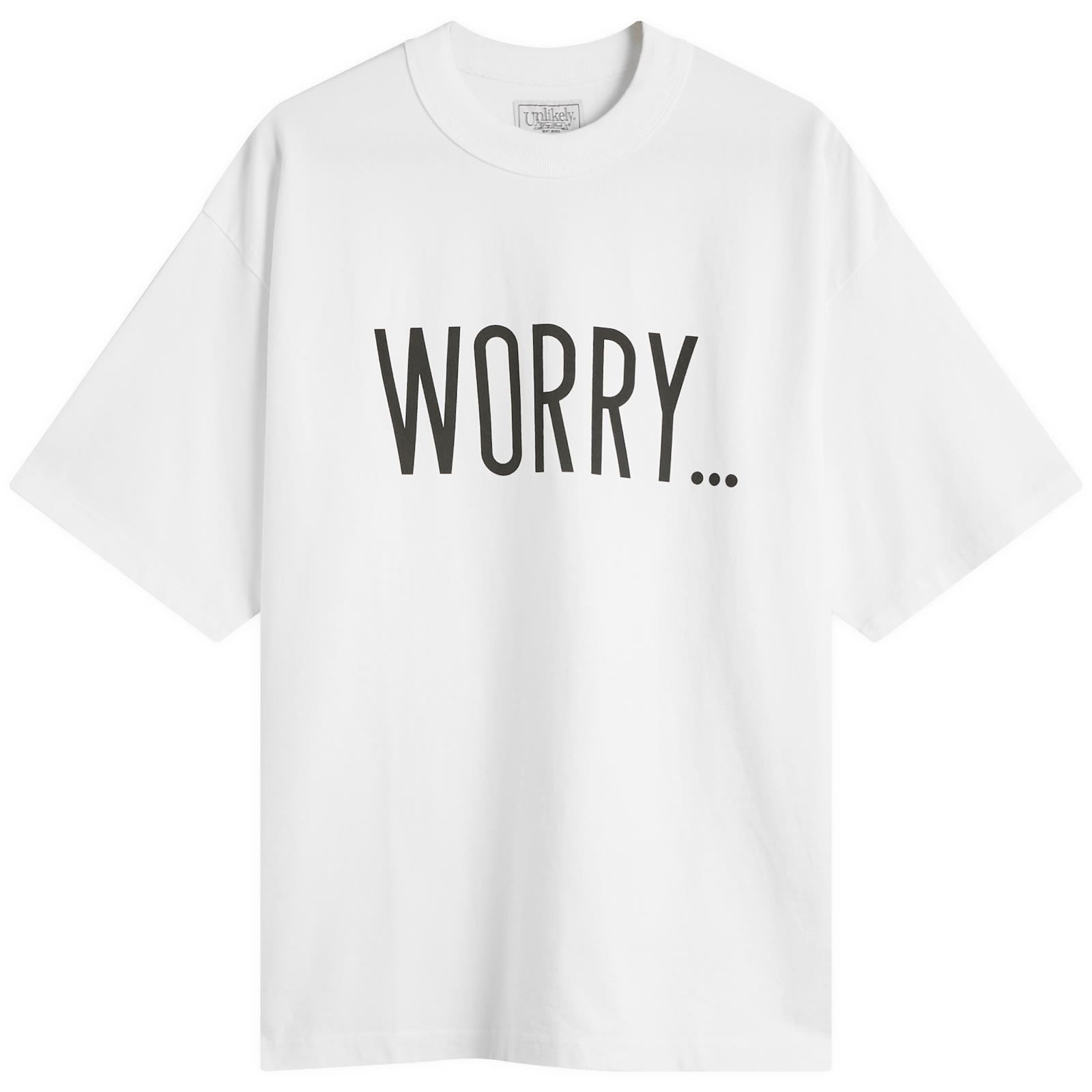Unlikely Dry Goods — Unlikely Dry Goods Men's Authentic Worry T-Shirt in White, Size Medium
