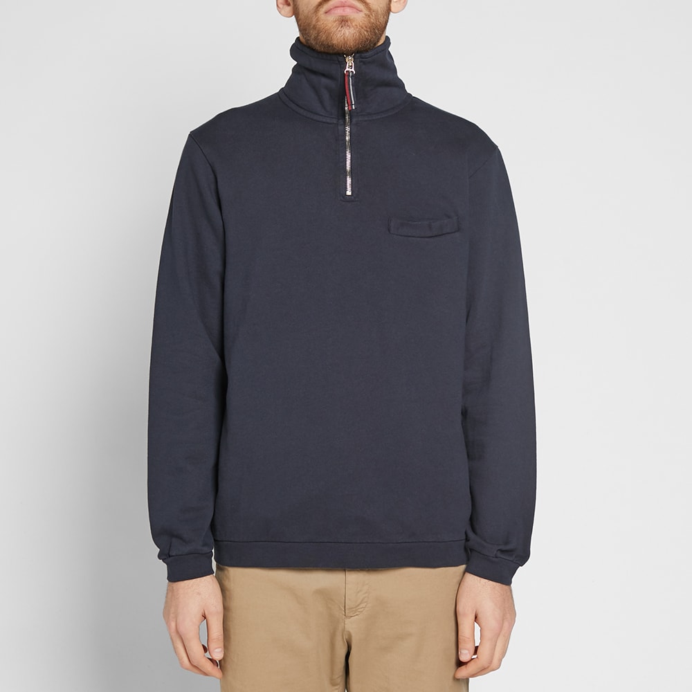 Universal Works Zip Neck Sweat Navy Diagonal Loopback | END.