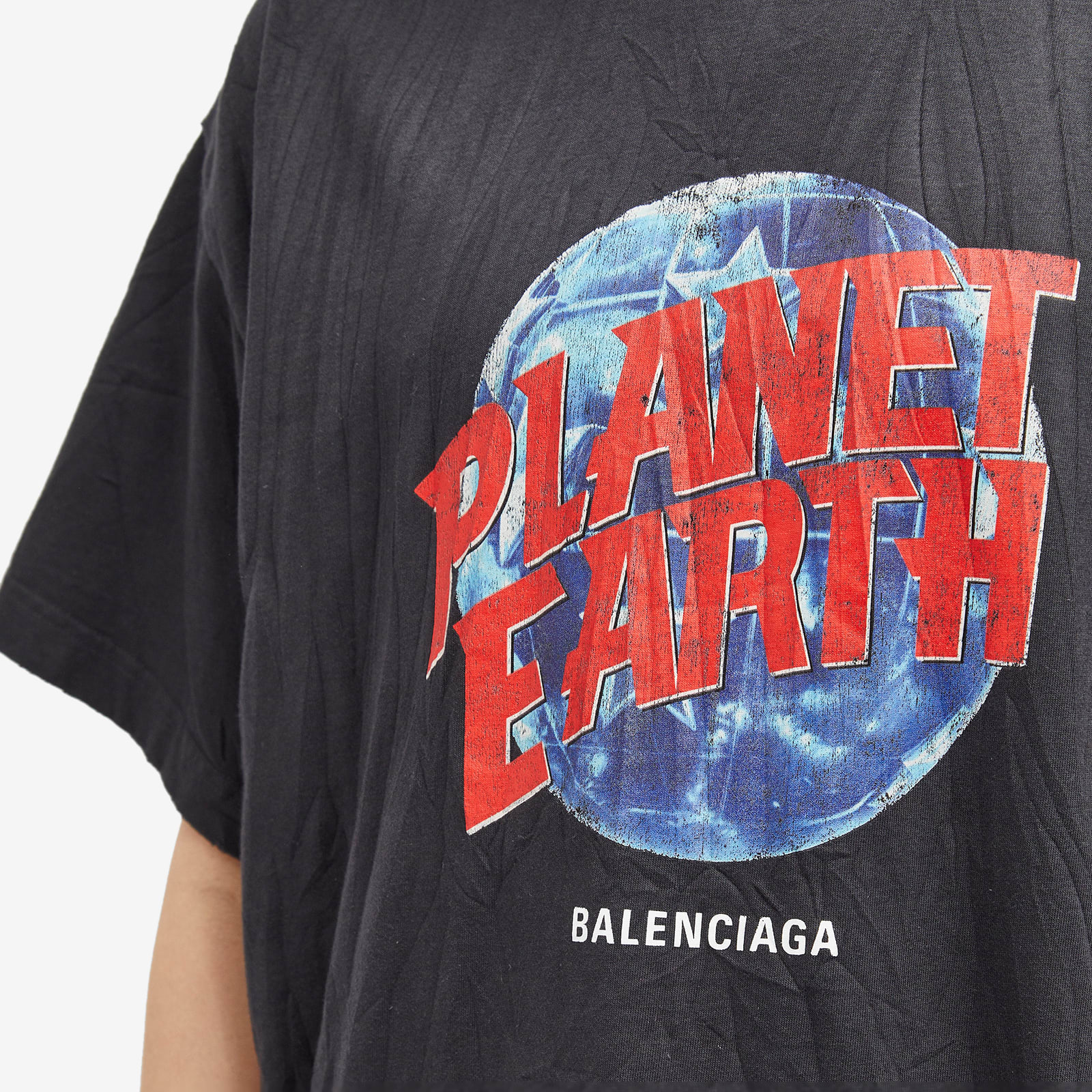 Balenciaga Men's Planet Earth Oversized T-Shirt Washed Black