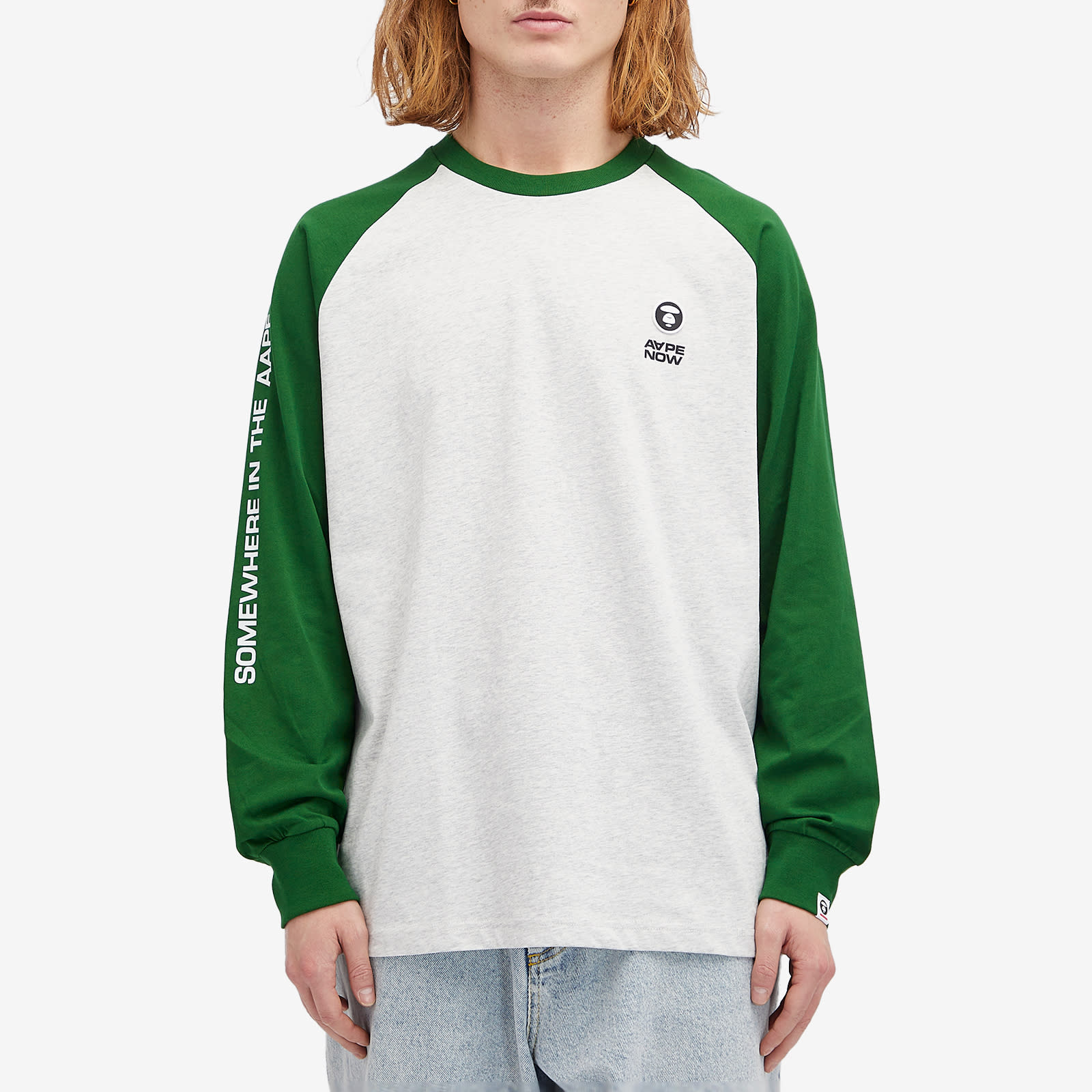 AAPE Now Raglan Long Sleeve T-Shirt Green - Curated Menswear