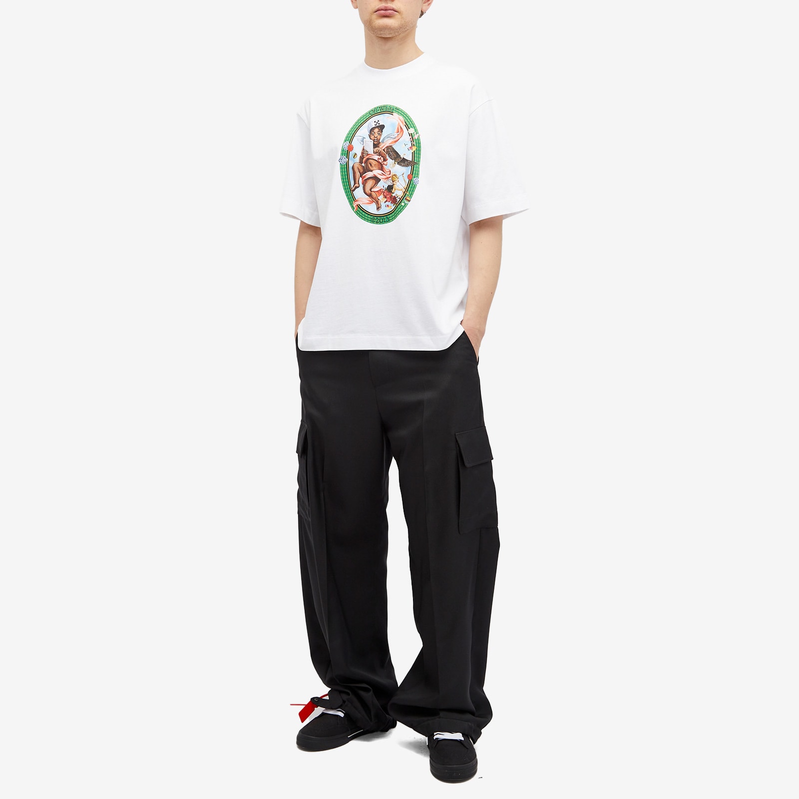 ★国内在庫切れ★【Off-White】FRESCO OVAL SKATE T-SHIRT Off-White Men's Fresco Oval Skate T-Shirt White/Black