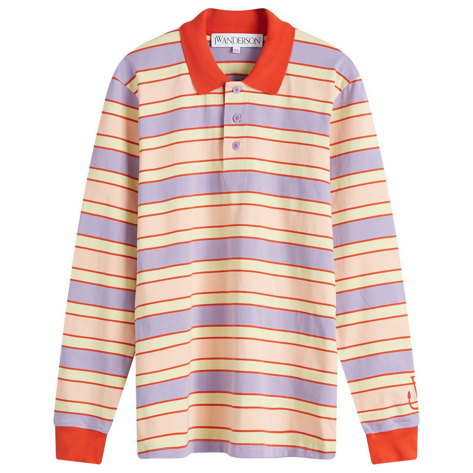 JW Anderson Striped Contrast Trim Ls Polo Top Pink & Multi JW Anderson Striped Contrast Trim Ls Polo Top Pink & Multi