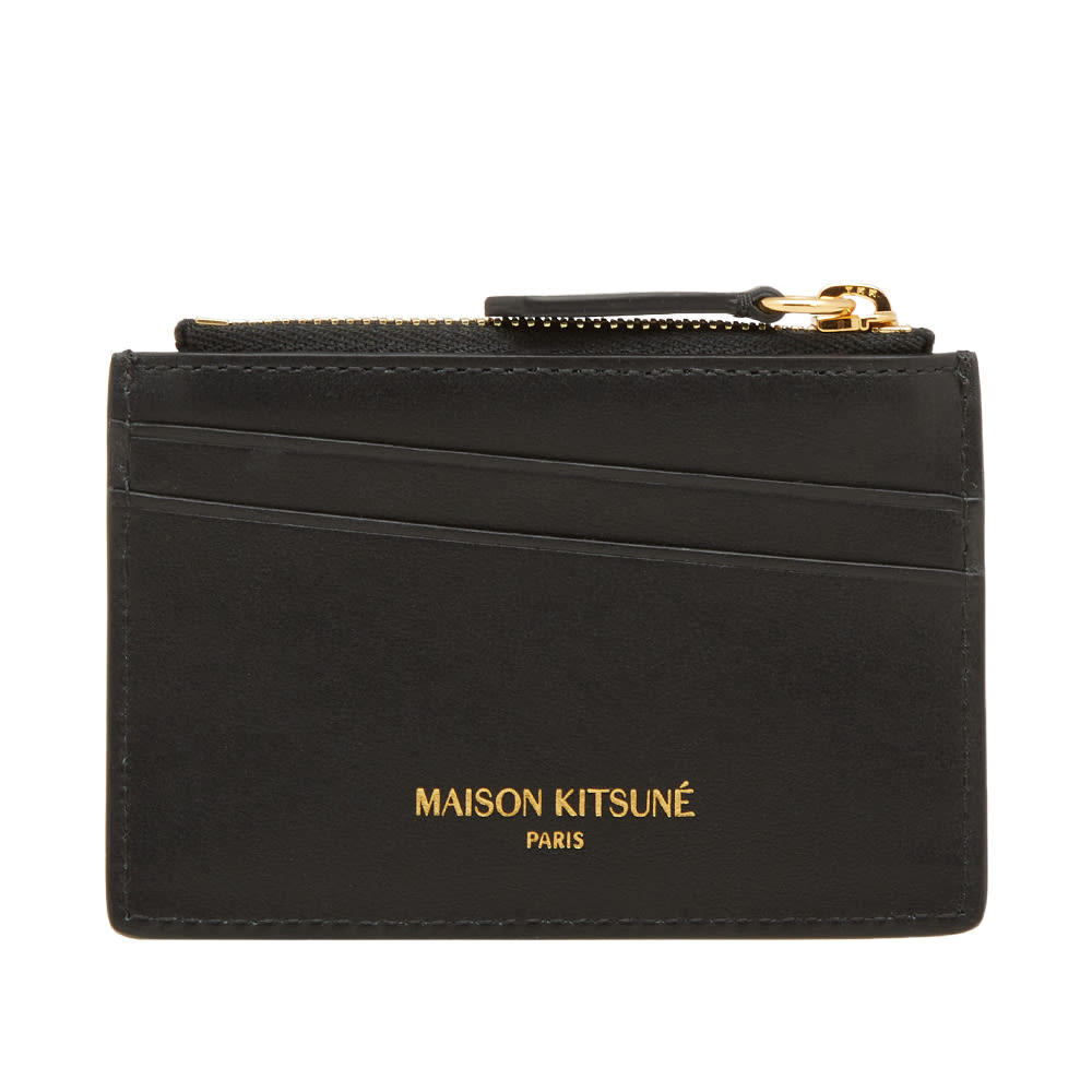 Maison Kitsuné TRICOLOR FOX レザー パスポートケース Maison Kitsuné Tricolour Zipped Leather Card Holder Black
