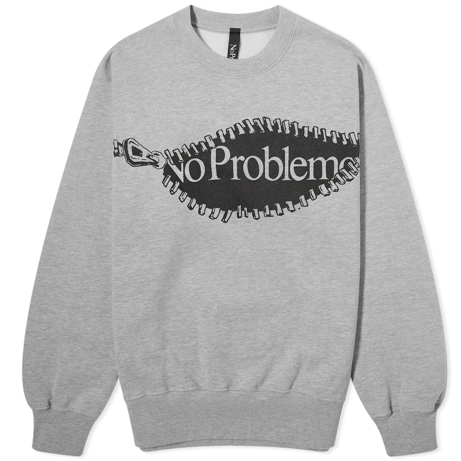 NoProblemo Men’s Zip Graphic Crew Sweat Grey Marl