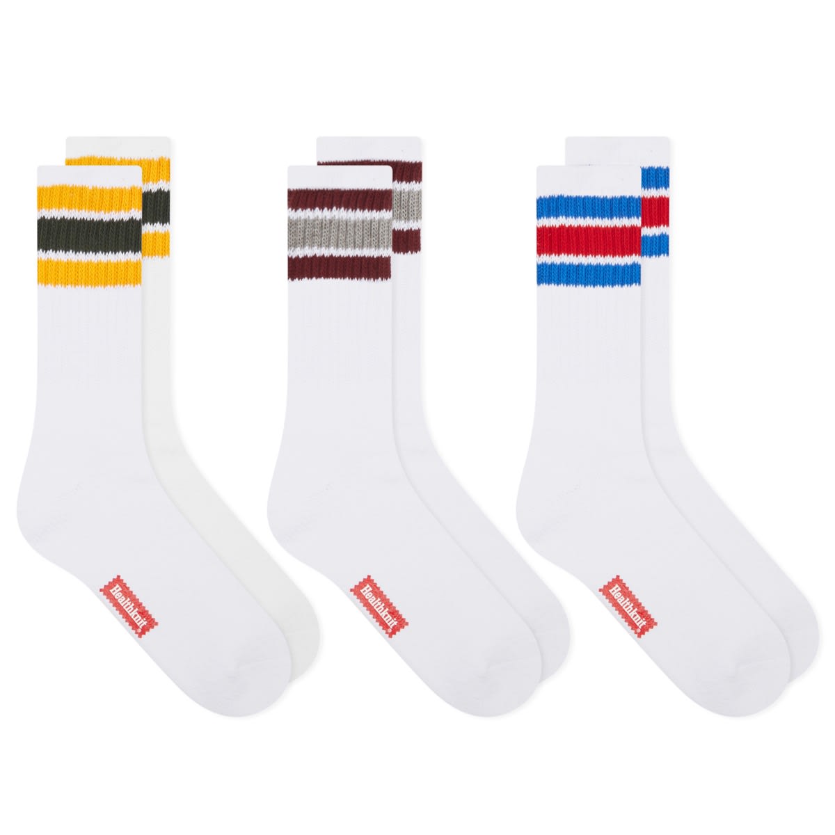 Healthknit — Healthknit Crew Sock - 3 Pack in White/Multi