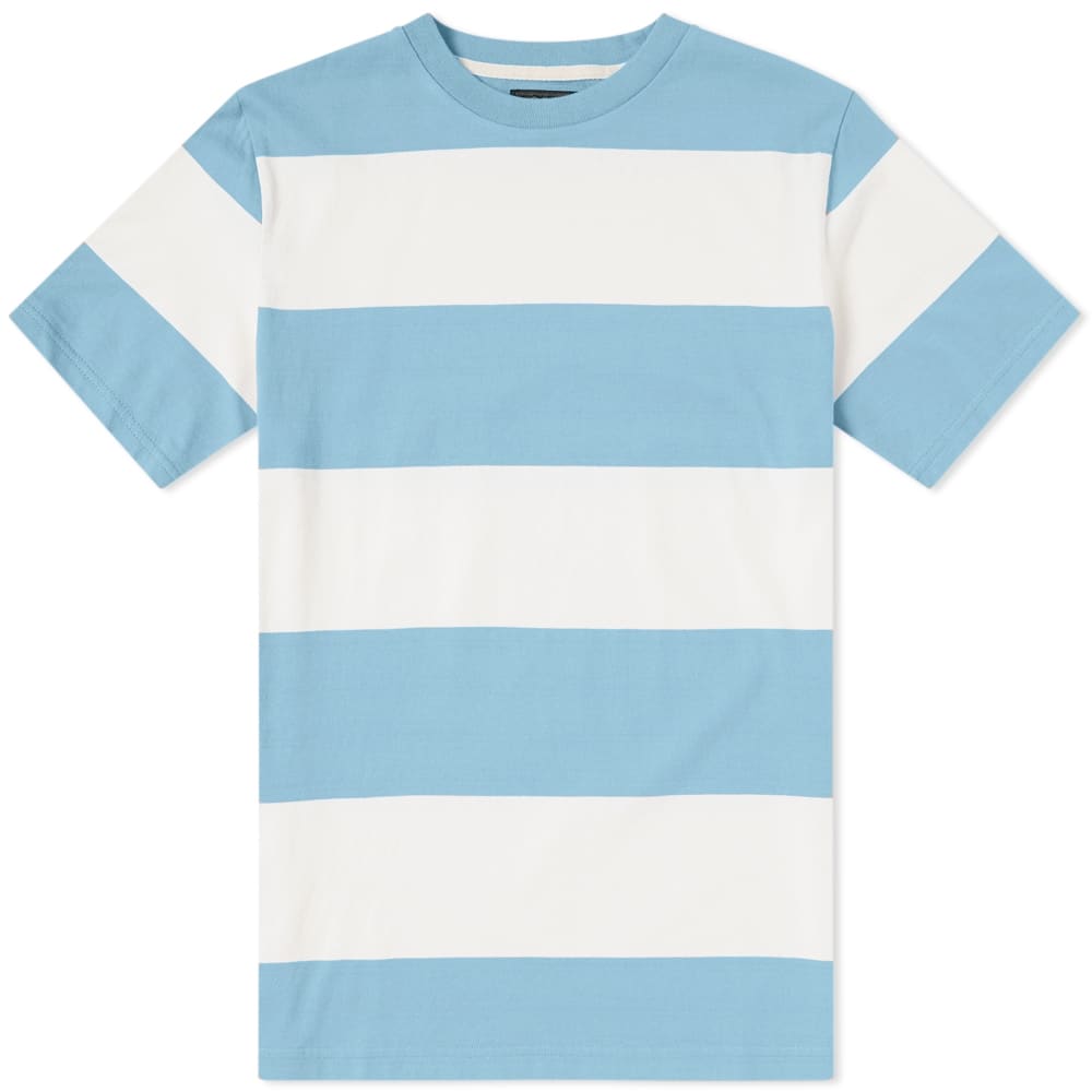 beams plus vintage wide stripe border tee in blue modesens stripe border