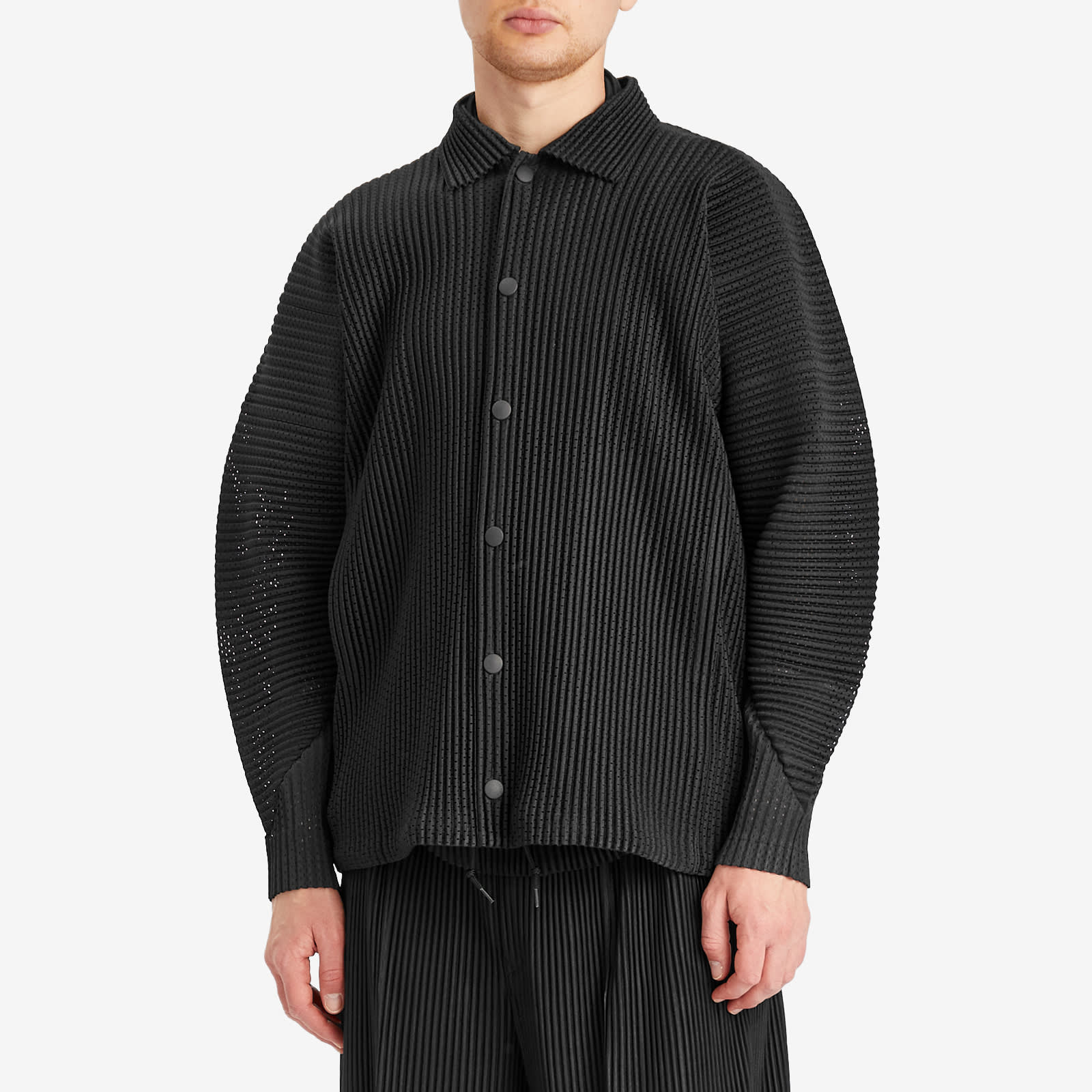 Homme Plissé Issey Miyake Men's Pleated Mesh Coach Jacket Black