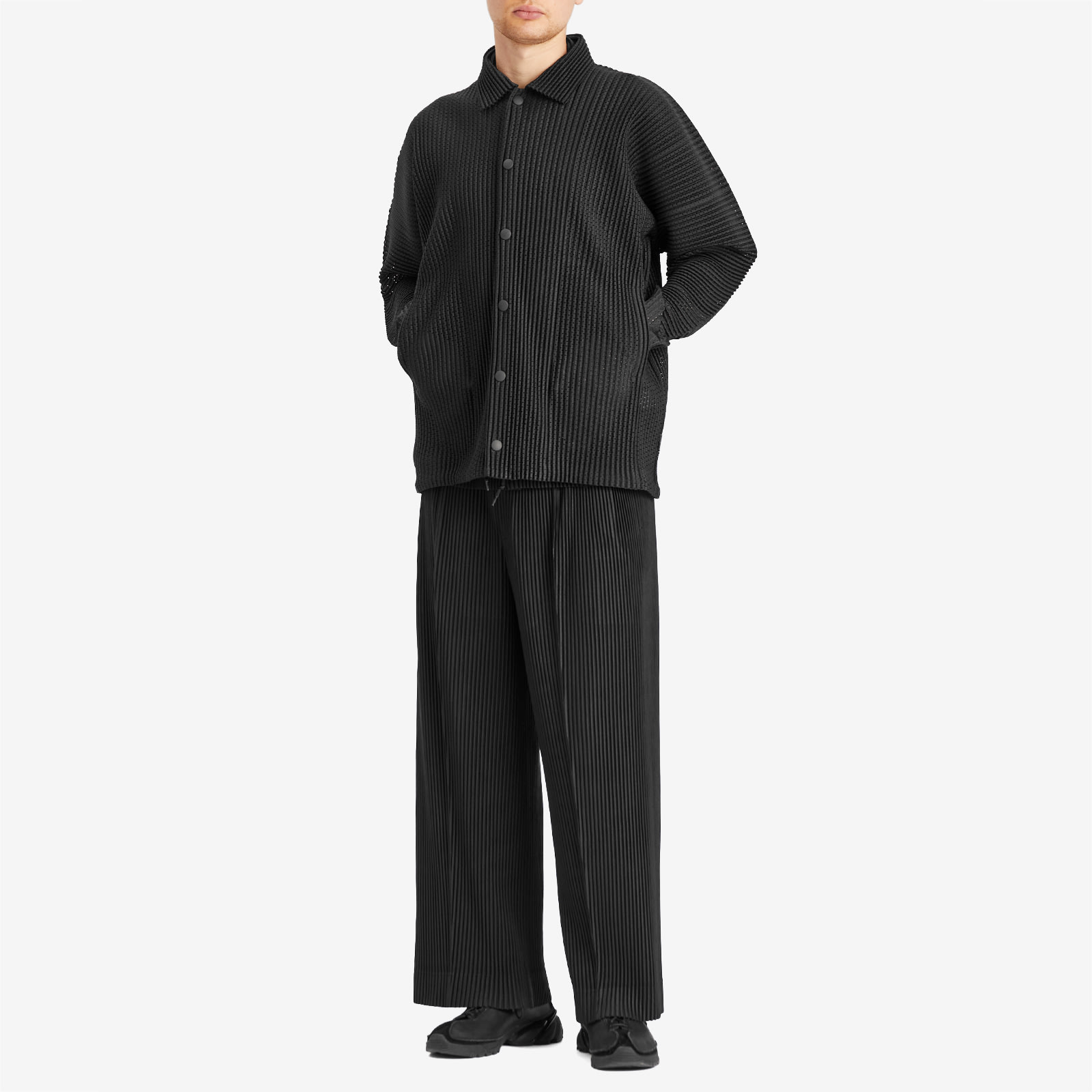 Homme Plissé Issey Miyake Men's Pleated Mesh Coach Jacket Black
