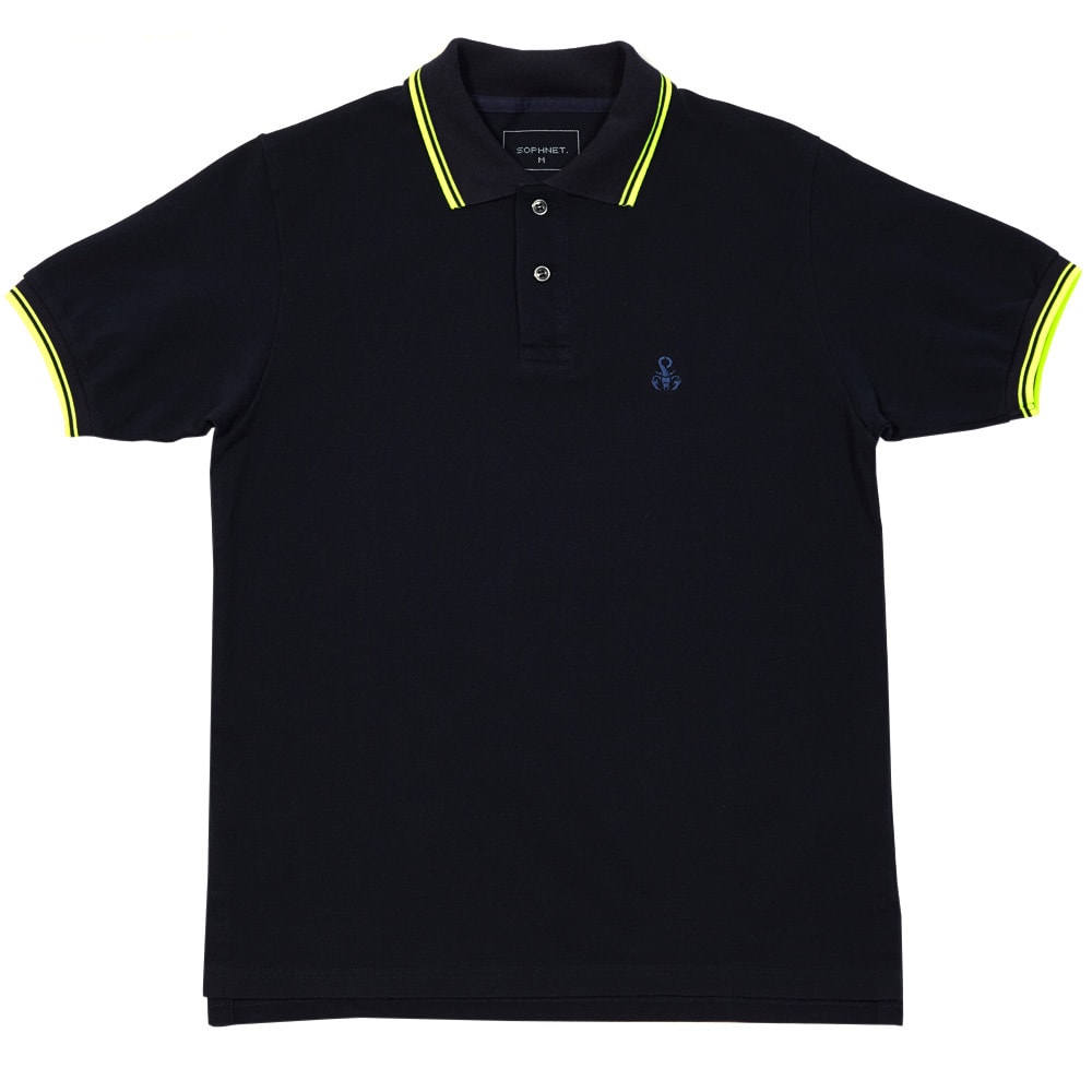 SOPHNET. Colour Line Rib Polo Navy & Volt | END.