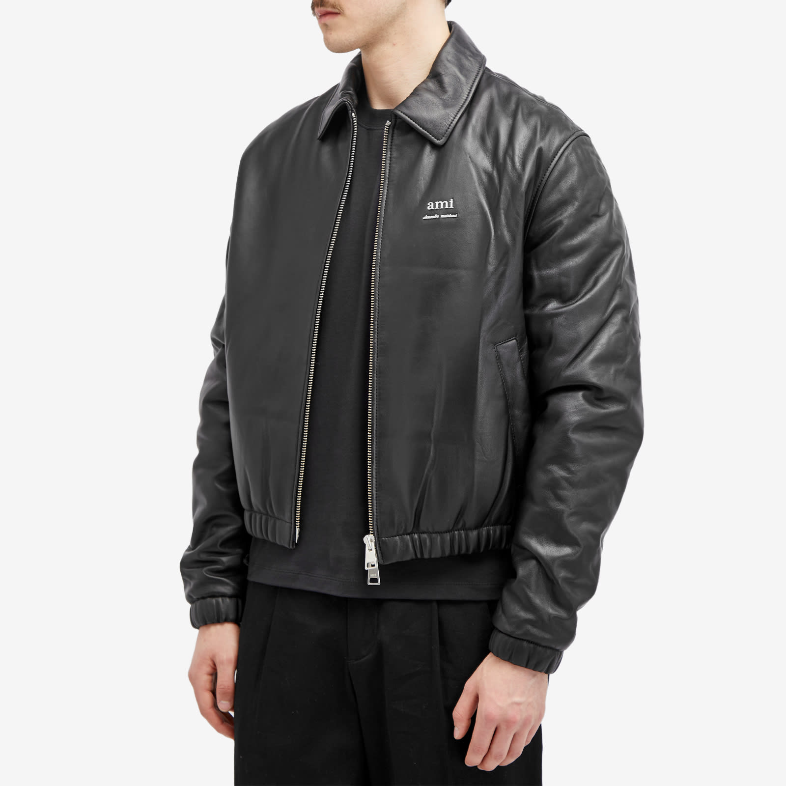 AMI Paris Men's Padded Leather Jacket Black | UJK031-LH0029