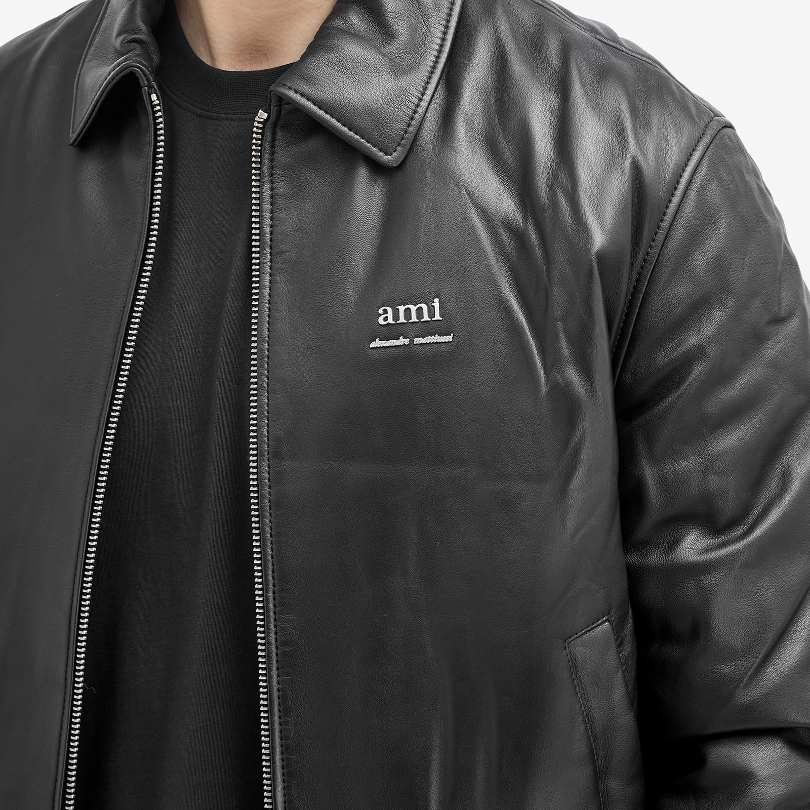 AMI Paris Men's Padded Leather Jacket Black | UJK031-LH0029-001