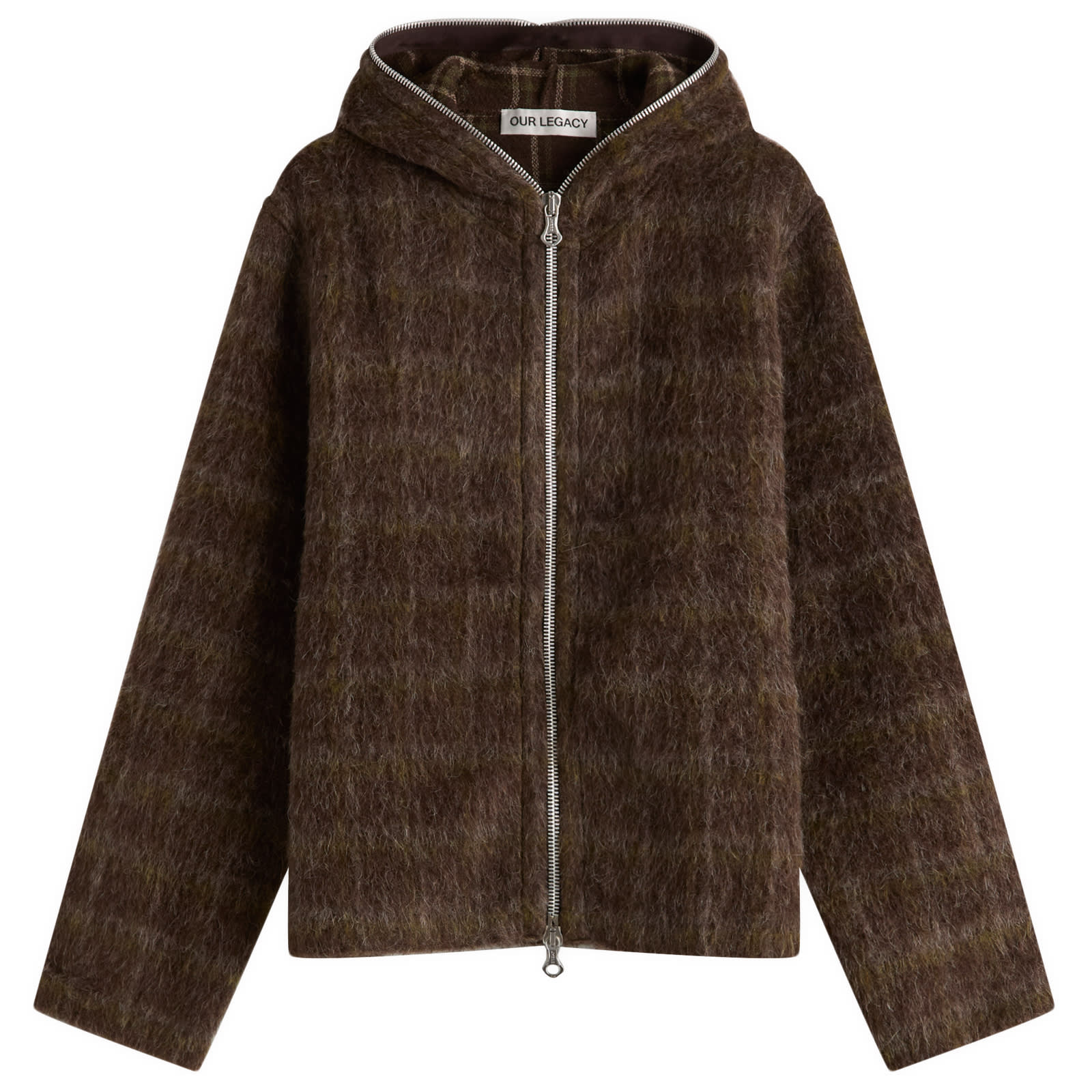 パーカー・フーディ Our Legacy Dorf Check Brown Wool Full Zip Hood Sweatshirt Our Legacy - Full Zip Hood Dorf Check Hairy Wool