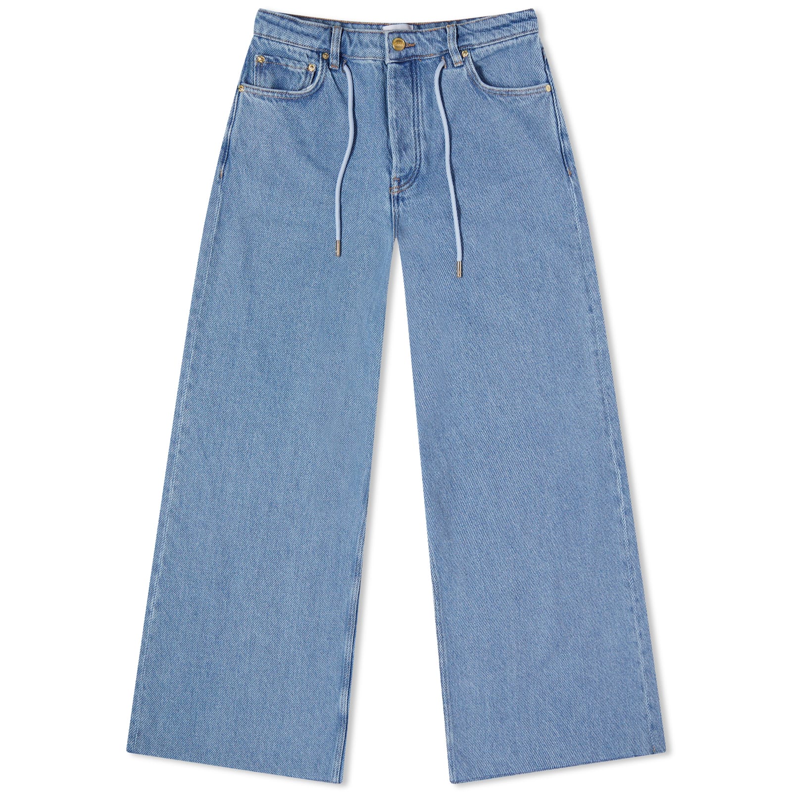 GANNI Wide Drawstring Jeans Light Blue Stone END. (GB)