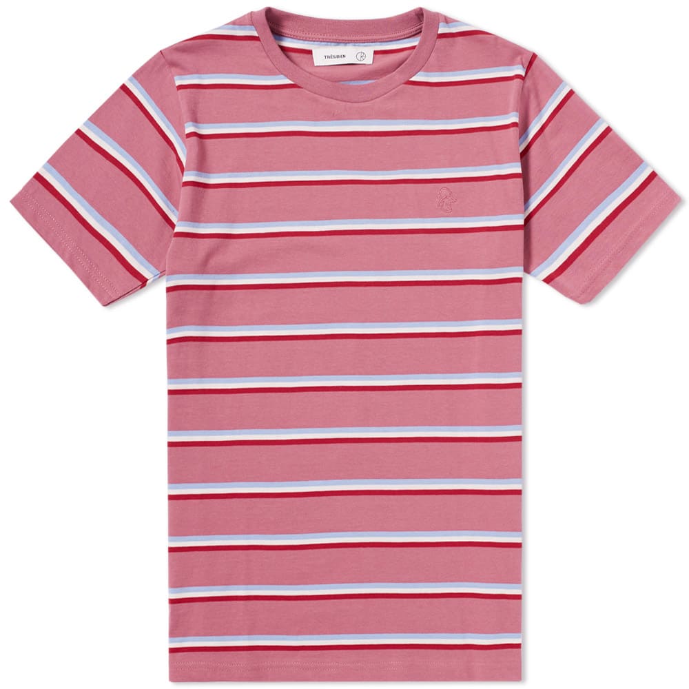 The merging of two independent Swedish brands finds the perfect summer skate collection, naturally forming the Très Bien x Polar Skate Co. collaboration. Nodding to the 70s in the form of bold striping, this tee is a safe option for non-skaters too; taken off the half-pipes and onto the sidewalks for today’s street style.

100% Cotton 
Striped Design 
Embroidered Chest Logo