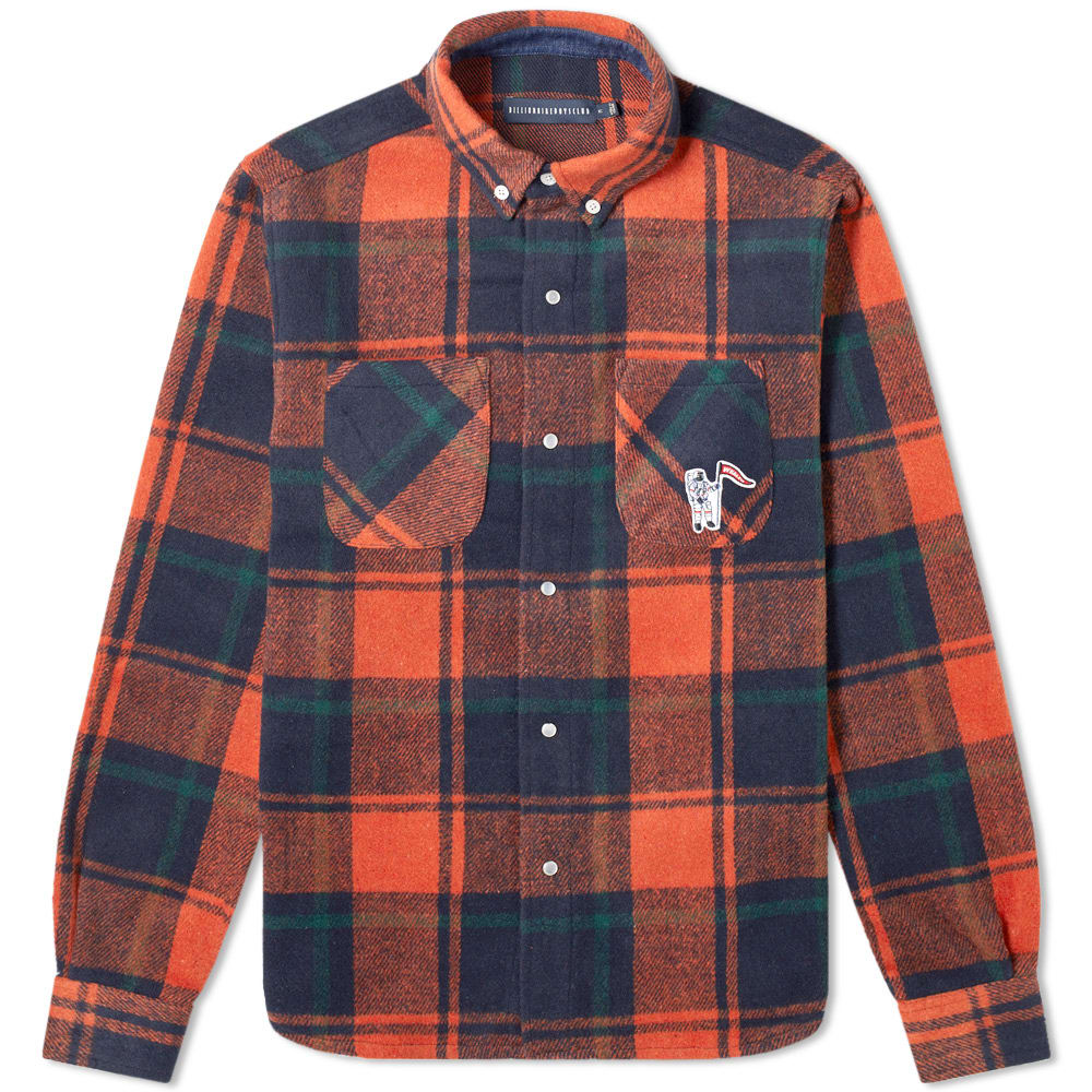 Ready to explore the winter season in true lumberjack style, this plaid shirt from Billionaire Boys Club is a patterned style that’s kitted out with a pair of practical chest pockets. Wearing the label’s astronaut mascot with pride at its chest, the warm mid-layer combines a sense of classic Americana with accents of space age exploration. 
 
100% Polyester
Button Down Collar 
Press Stud Closure 
Astronaut Appliqué 
2 Patch Pockets 
Curved Hem