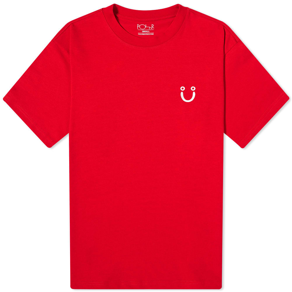 Adding simple pleasures to your staple wardrobe this season, Polar Skate Co. delivers the Happy tee into its latest ‘Holiday’ collection, coloured in bright red and sure to stand out amongst your neutrals. Detailed only with an embroidered smiley face at the chest, it’s bound to give any outfit a light-hearted touch.   100% Cotton Ribbed Crewneck Made in Portugal