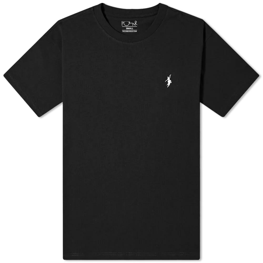 Staying true to its skateboarding heritage, Polar Skate Co. delivers the plain black tee with an embroidered figure at its chest performing the popular ‘No Comply’ stunt. Simply styled, it comes crafted from pure cotton for a soft and breathable wear.   100% Cotton Ribbed Crewneck Made in Portugal