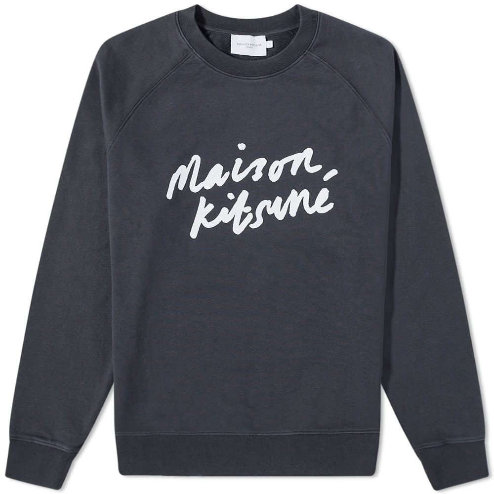 Maison Kitsune Handwriting Clean Crew Sweat Anthracite END GB maison-kitsune-handwriting-clean-crew-sweat-anthracite-end-gb