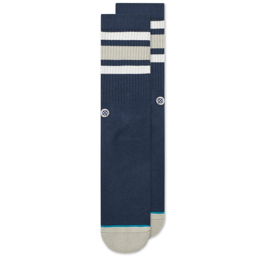 Dedication to providing an exemplary wear each and every time, Stance share the latest colourway of their Boyd 4 sock. Dressed in navy-blue and detailed with ribbed and striped cuffs, an embroidered logo proudly sits to the ankle. Complete with arch support for a comfortable fit, Stance aim to deliver the perfect combination of style and substance.  

80% Cotton, 15% Polyester, 3% Elastane, 2% Nylon 
Ribbed & Striped Cuffs
Embroidered Logo
Arch Support
Reinforced Heel & Toe
