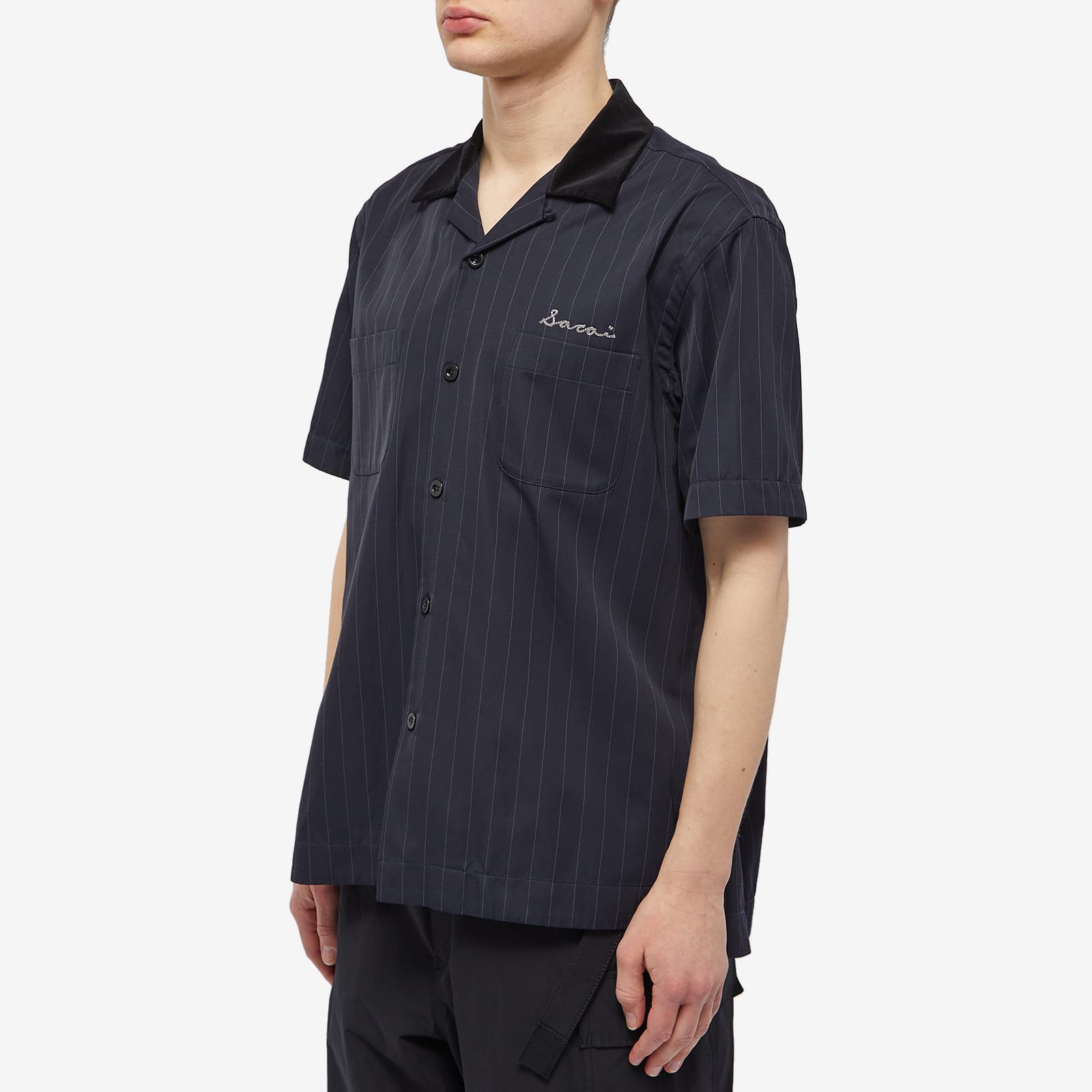 sacai Cotton Twill Bowling Shirt サカイ Striped twill bowling shirt in blue - Sacai | Mytheresa