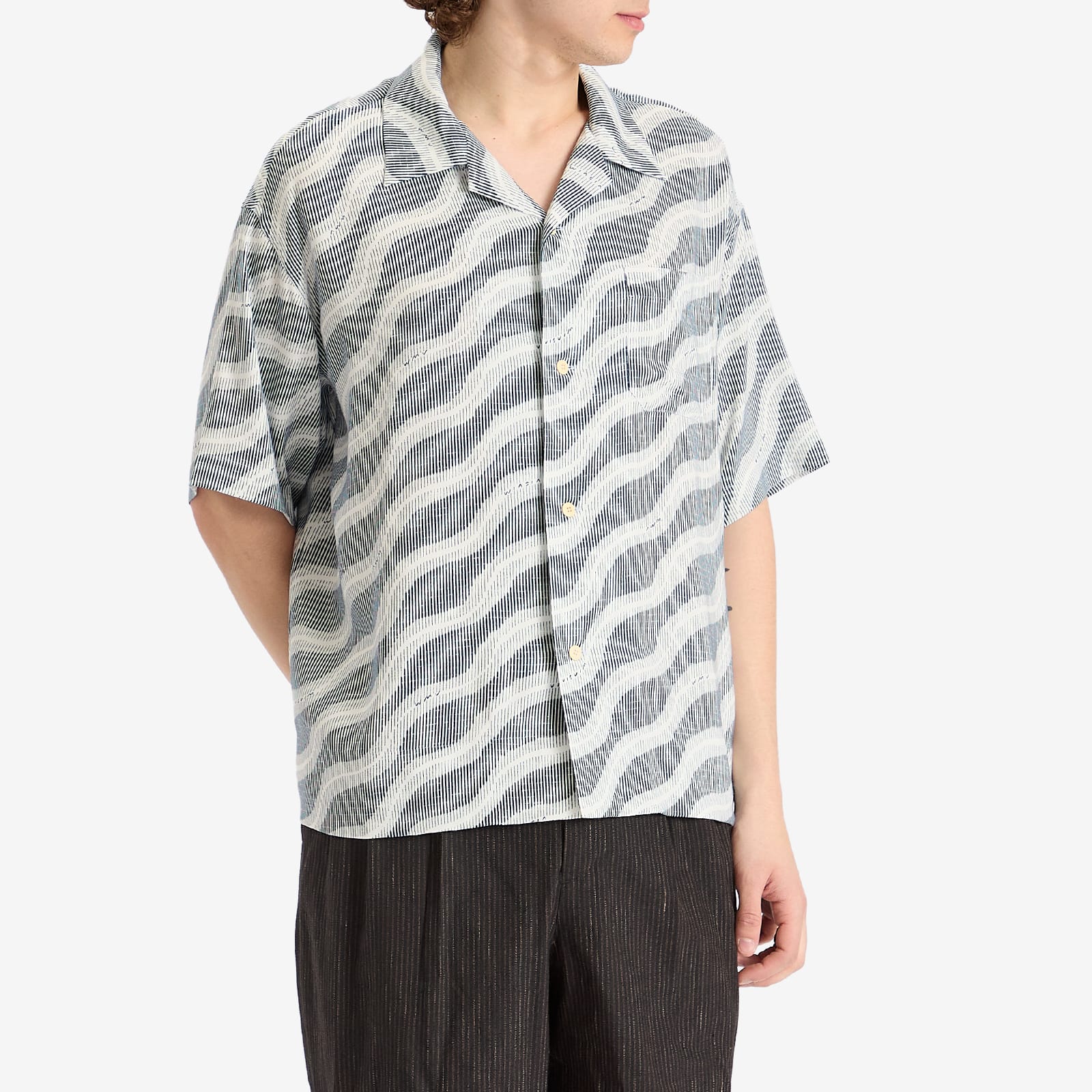 Visvim Men's Copa Silk Jacquard Vacation Shirt Navy - Curated Menswear