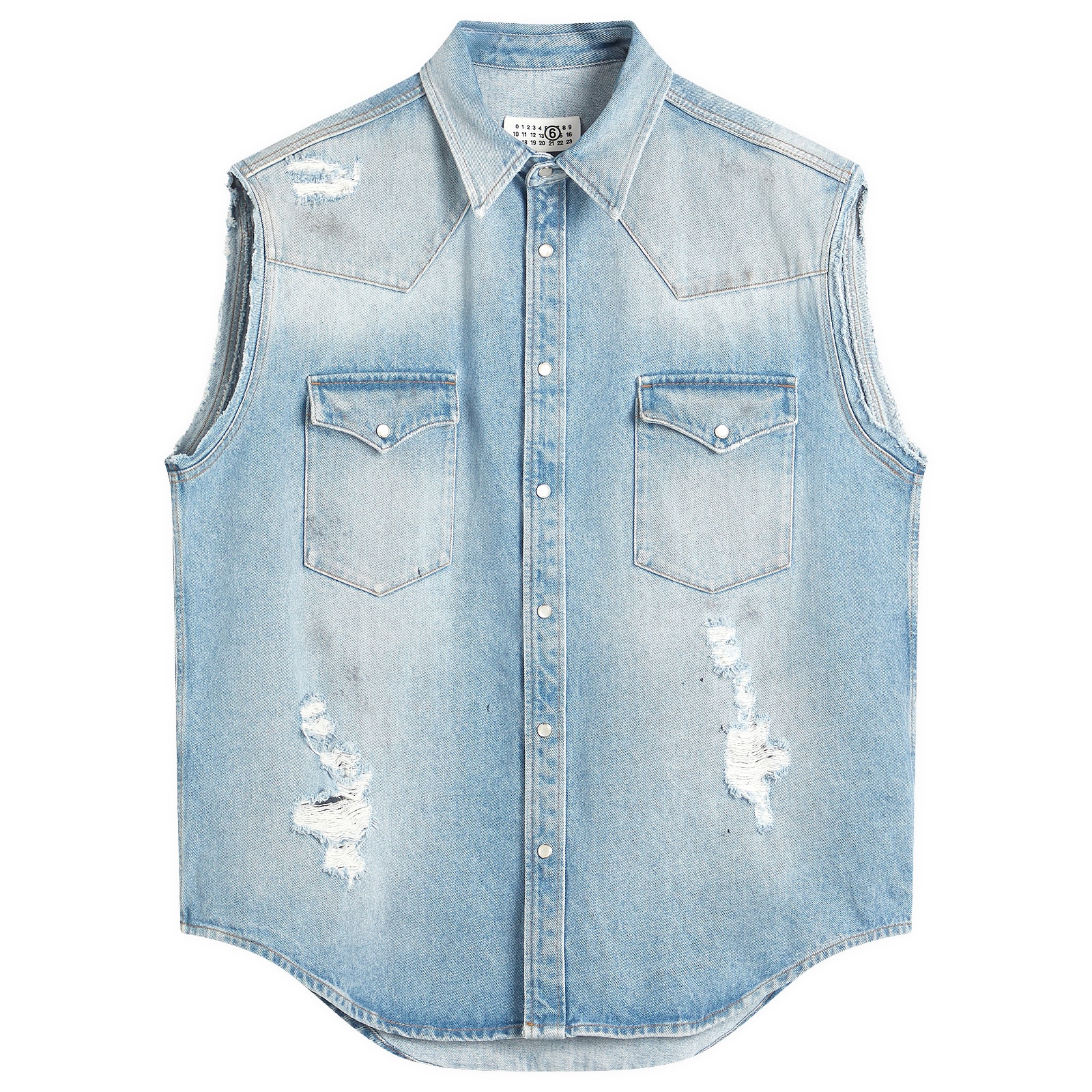 MM6 Maison Margiela Sleeveless Distressed Denim Shirt Medium