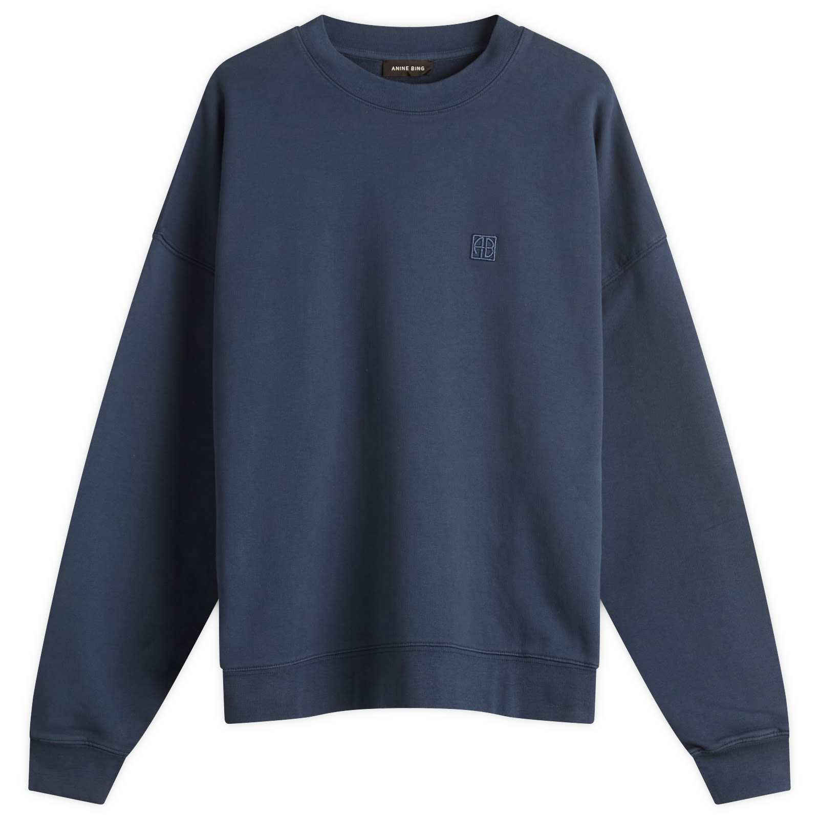 その他 ANINE BING FW25 MILES FLEECE OVER (A0811205BEL26 DARK BLUE) Anine Bing Miles Framed Monogram Sweatshirt Washed Navy