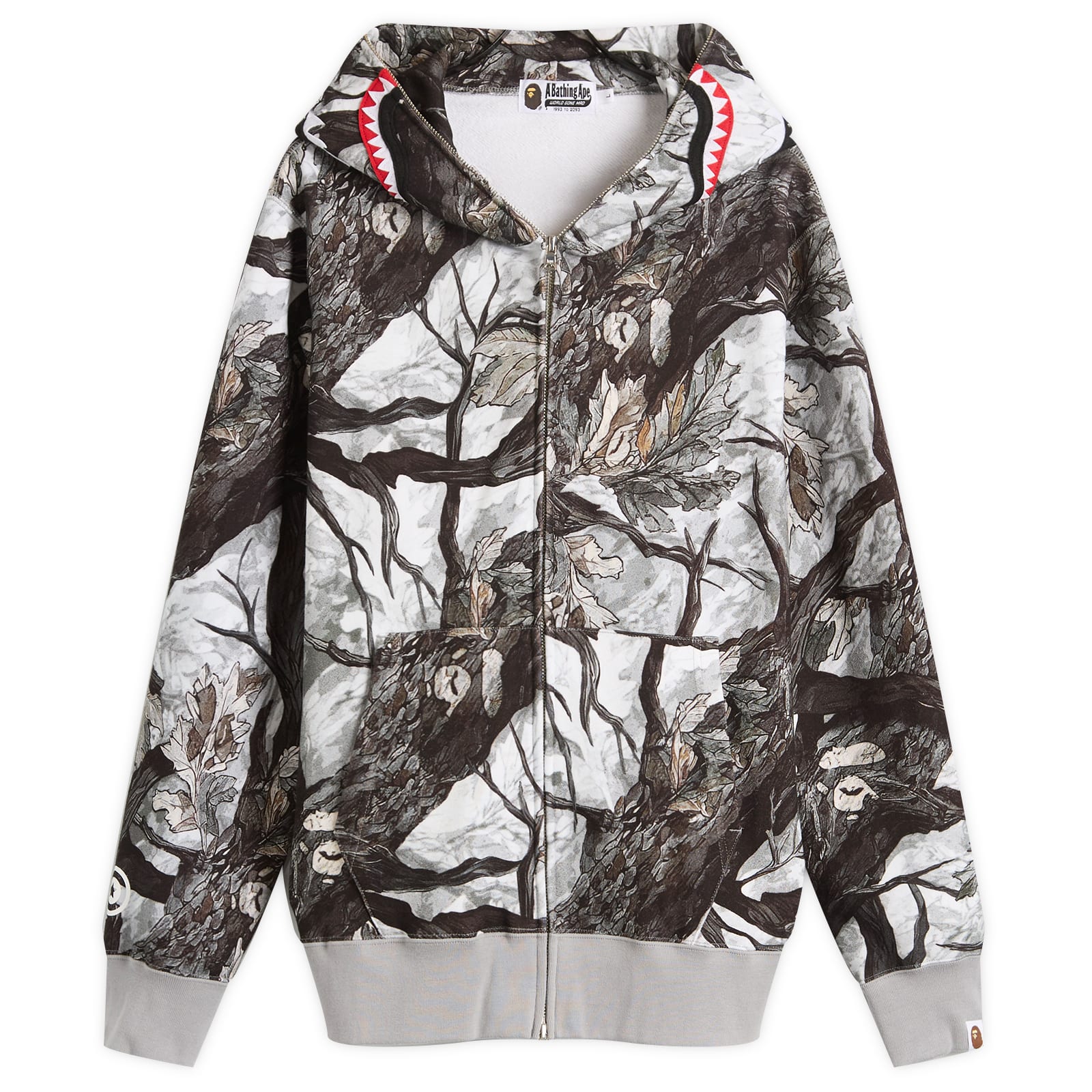 A Bathing Ape Men's Tree Edge Camo Shark Zip Hoodie White