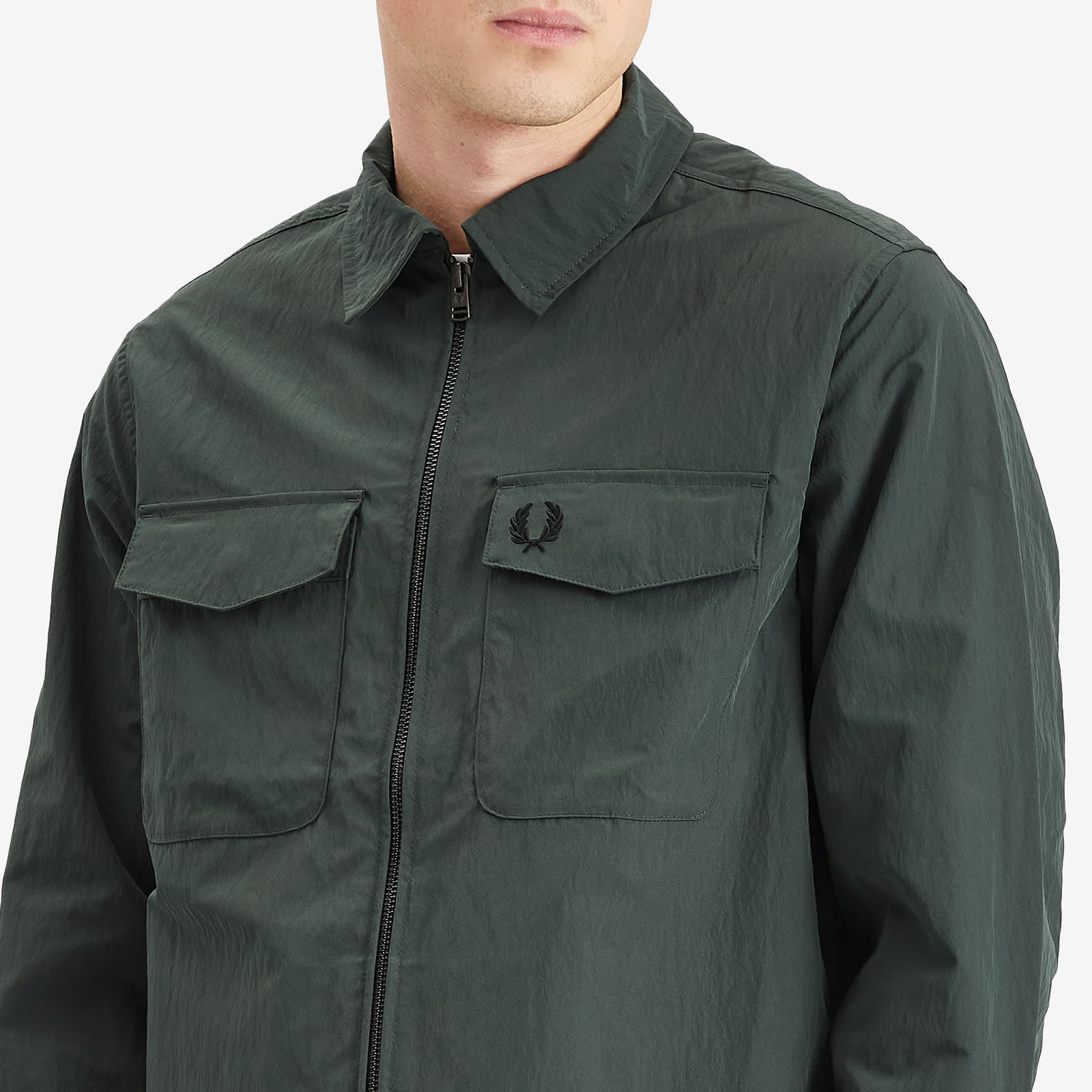 Perry Fred Perry Men's Zip Through Overshirt Court Green | M5684-X89