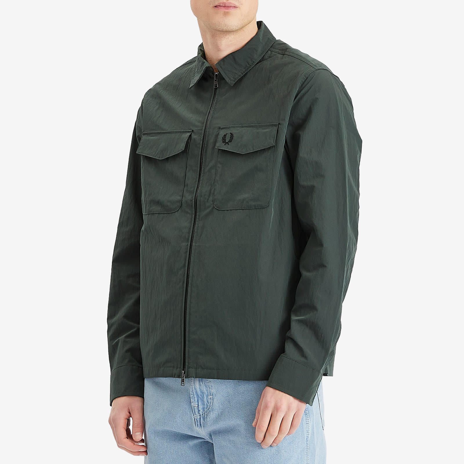 Fred Perry Men's Zip Through Overshirt Court Green | M5684-X89