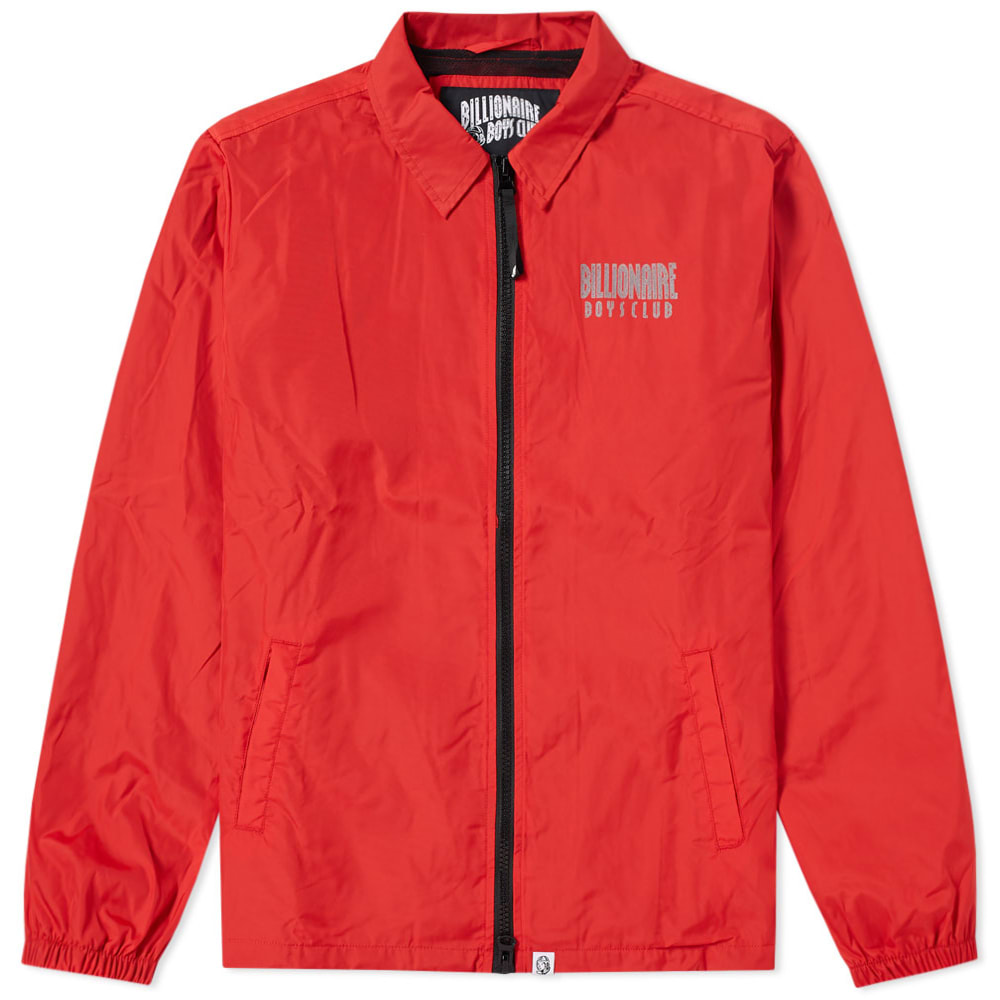 Branded with reflective logo prints to the chest and back, this coach jacket from Billionaire Boys Club is a youthful take on an archival menswear style. Secured with a two-way zipper, this bold red piece is kitted out with two functional pockets and boasts ergonomic elastic trims to the sleeve cuffs.
 
100% Polyester
2-Way Zip 
Printed & Reflective Branding 
2 Pockets 
Elasticated Cuffs
Woven Logo Patch