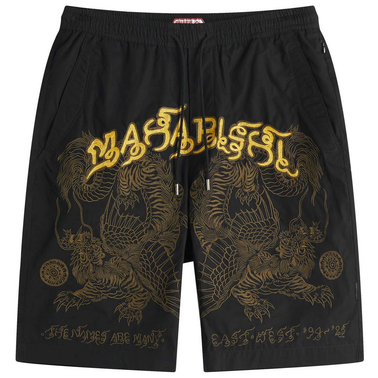 Maharishi Men’s Muay Thai Embroidered Tiger Dragon Shorts Black