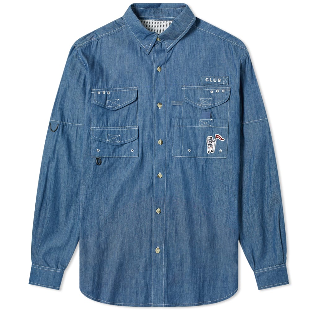 Fall hook, line and sinker for the seafaring look of this Billionaire Boys Club fishing shirt. Taking the label’s adventurous astronaut mascot down the river, this chambray piece has four practical front pockets and its pure cotton build is completed with plenty of utilitarian locker loops.
 
100% Cotton 
Chambray Fabric
Button Closure 
4 Front Pockets
Back Vent
Astronaut Appliqué
Curved Hem