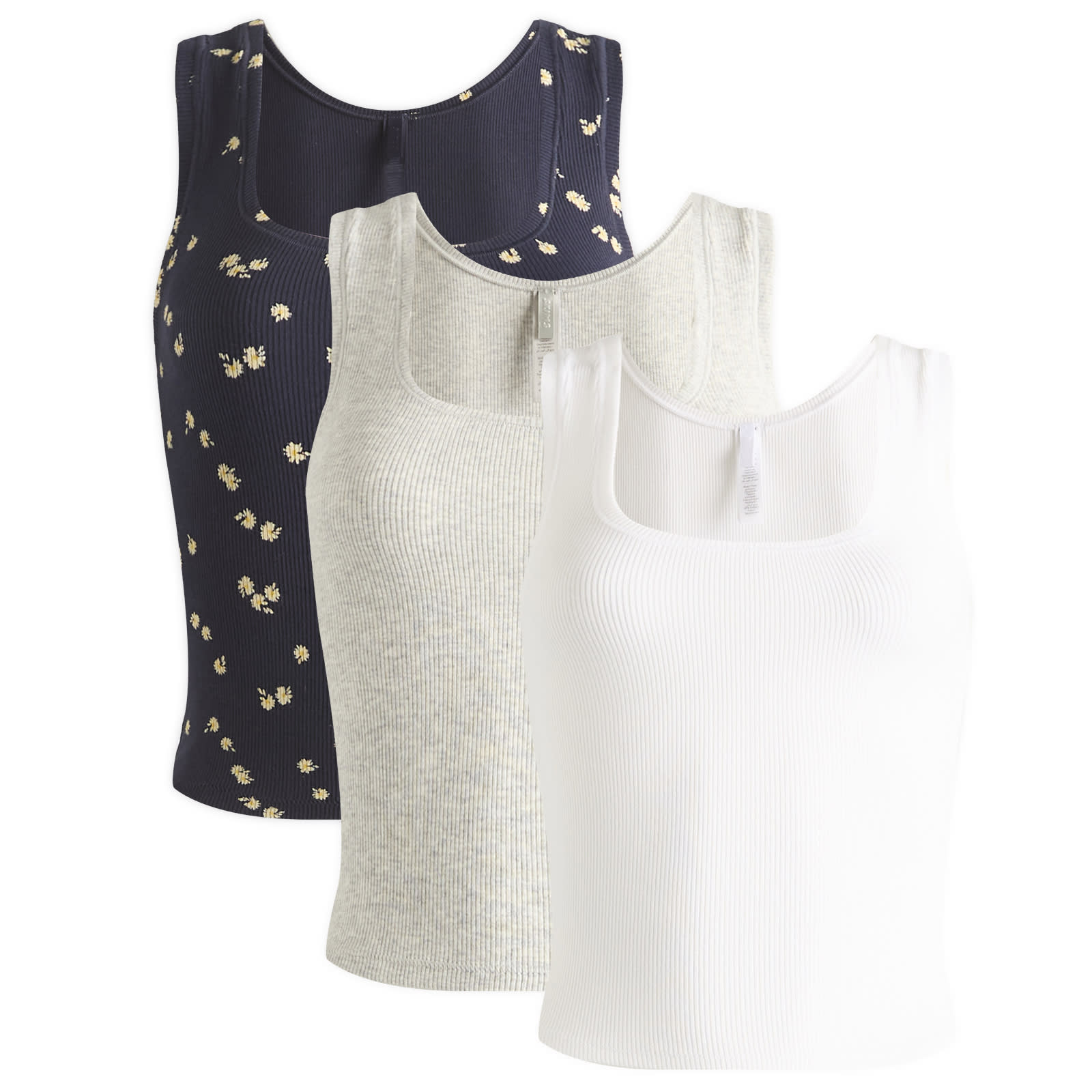 Skims Women's Navy Daisy Print Cotton Rib Tank Multipack