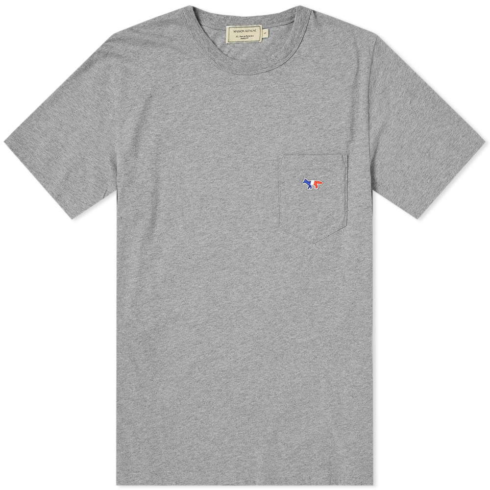 Maison Kitsuné Tricolour Fox Pocket Tee Grey Melange | END. (AU)