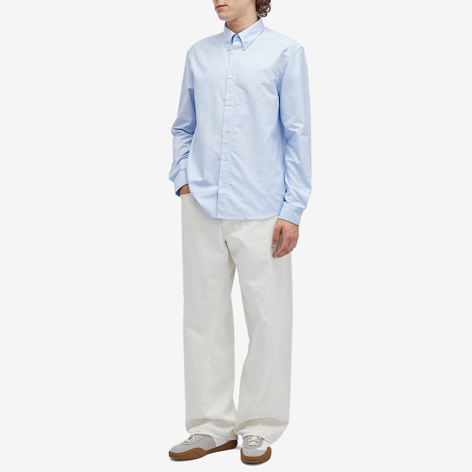 A.P.C. Men's Greg Button Down Logo Oxford Shirt Light Blue