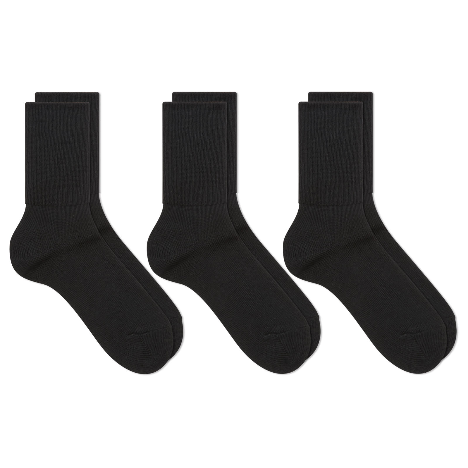 Rototo Unisex Black Organic Daily Ribbed Crew Sock - 3 Pack