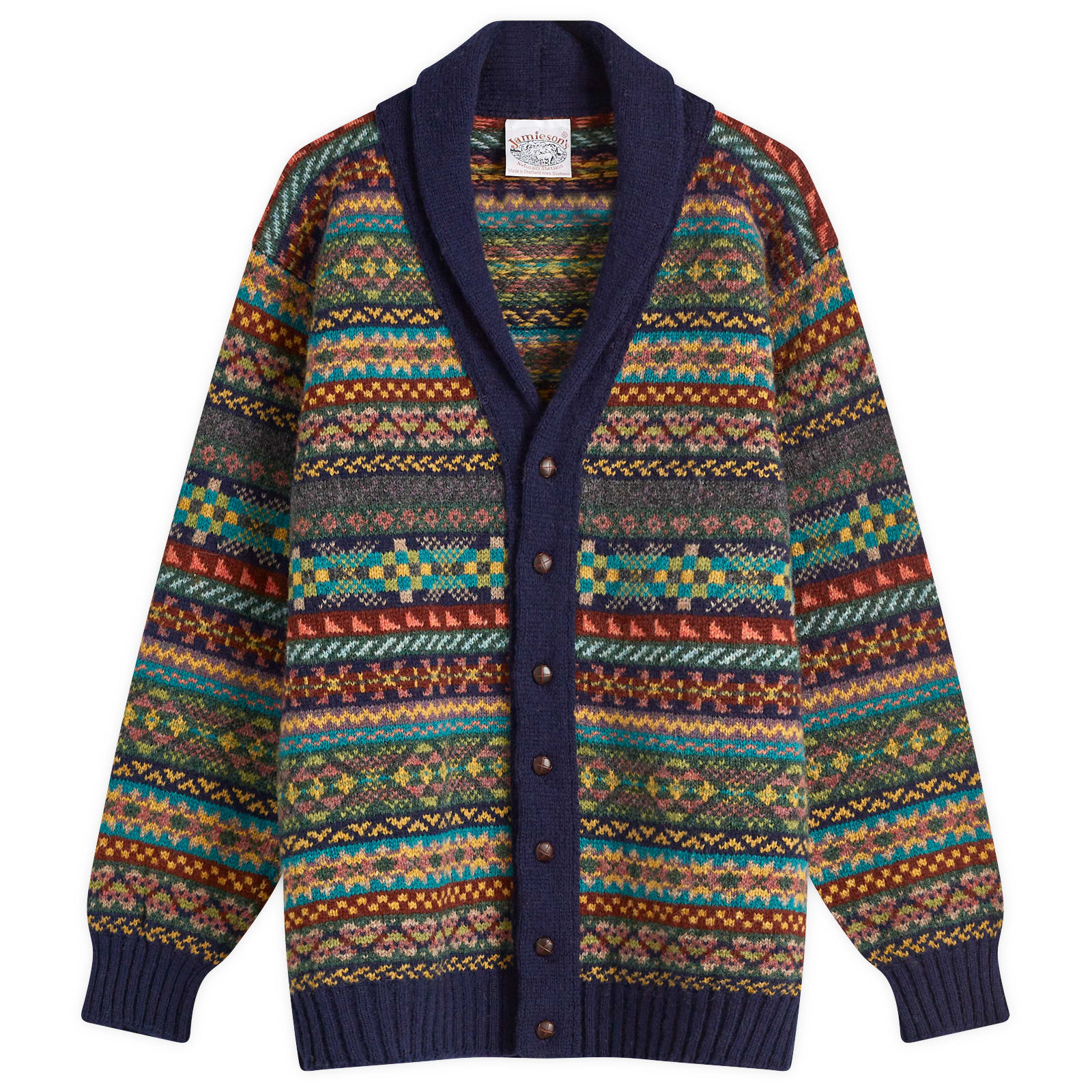 Jamieson's of Shetland Men's Fair Isle Shawl Collar Cardigan Dark