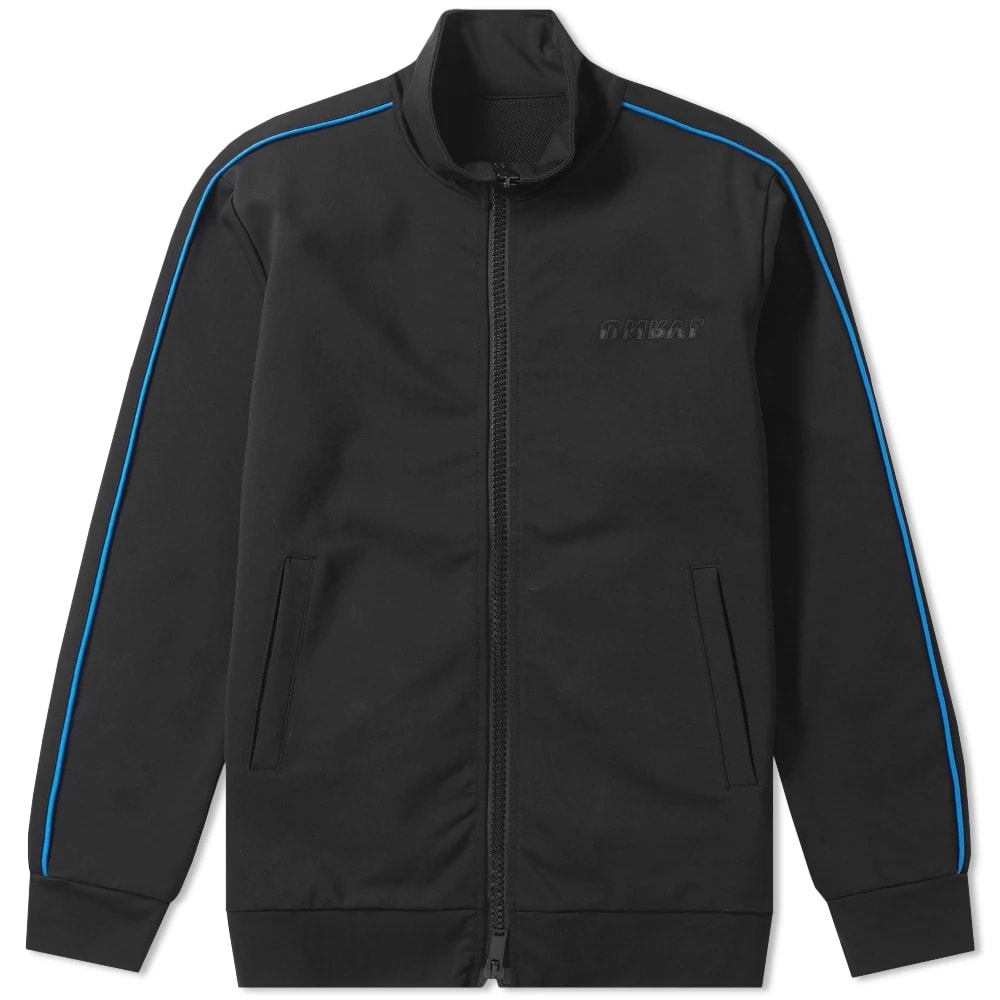 Putting their signature stamp on a classic sporting style, Unravel Project delve into the archives to deliver this black track jacket. Secured with a two-way zip closure and equipped with a pair of welt pockets, the laid back style shows off tonal branding at its chest and back, while bold blue taping leaves a lasting impression at the shoulders and sleeves.

65% Viscose, 30% Polyamide, 5% Elastane
Stand Collar 
2-Way Zip Closure
Embroidered Branding
2 Welt Pockets
Printed Branding
Vented Back
Woven Brand Patch 
Bound Cuffs & Hem