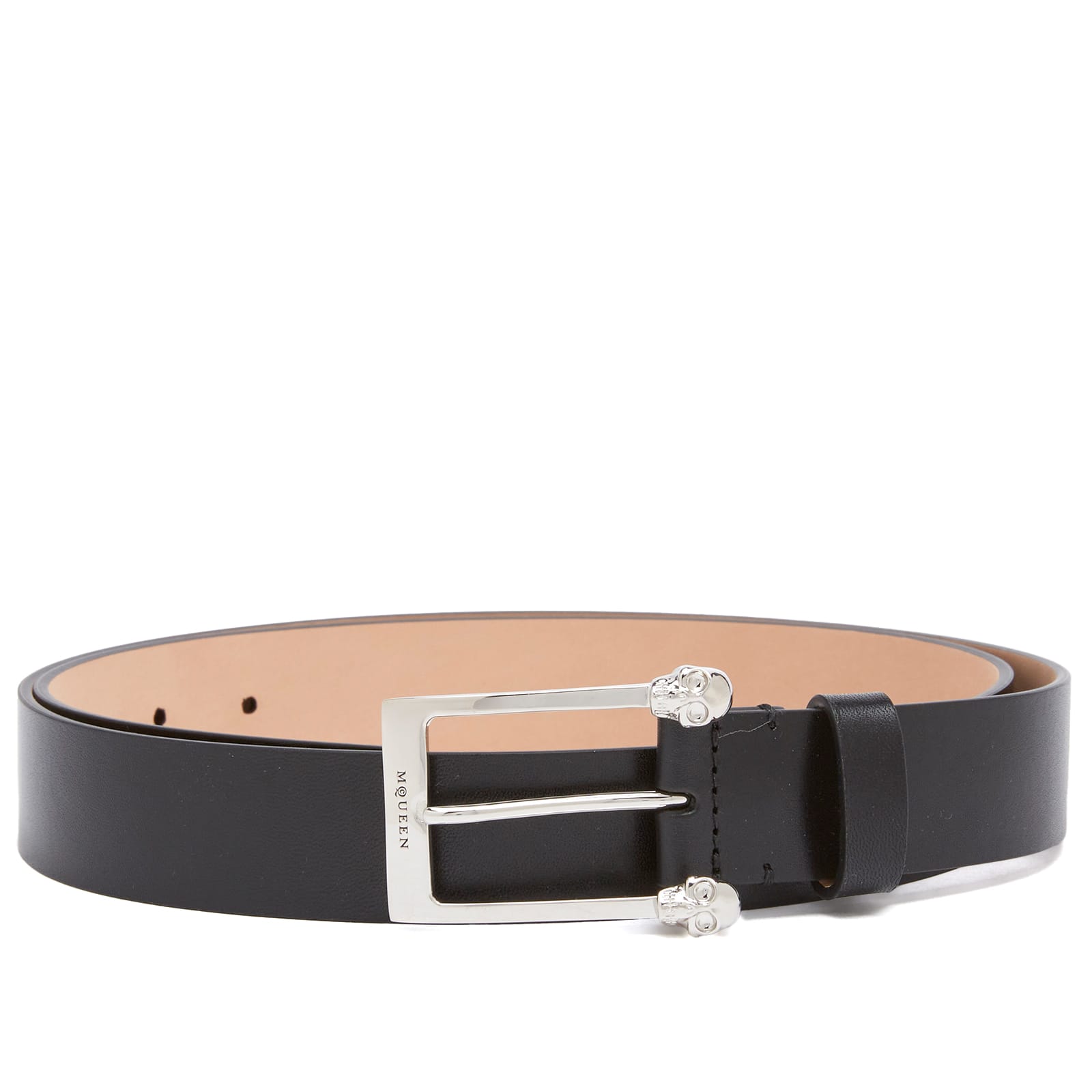 Alexander McQueen Twin Skull Leather Belt Black & Silver