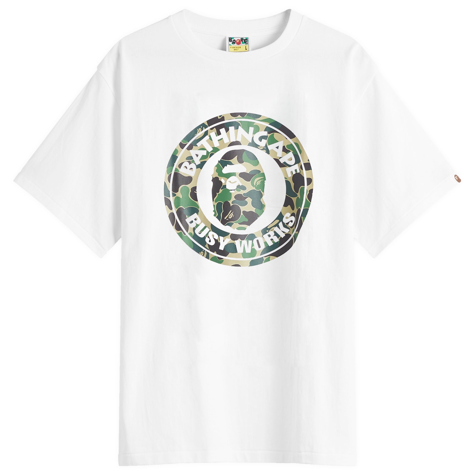 A Bathing Ape Men's White X Green Abc Camo Busy Works Tee