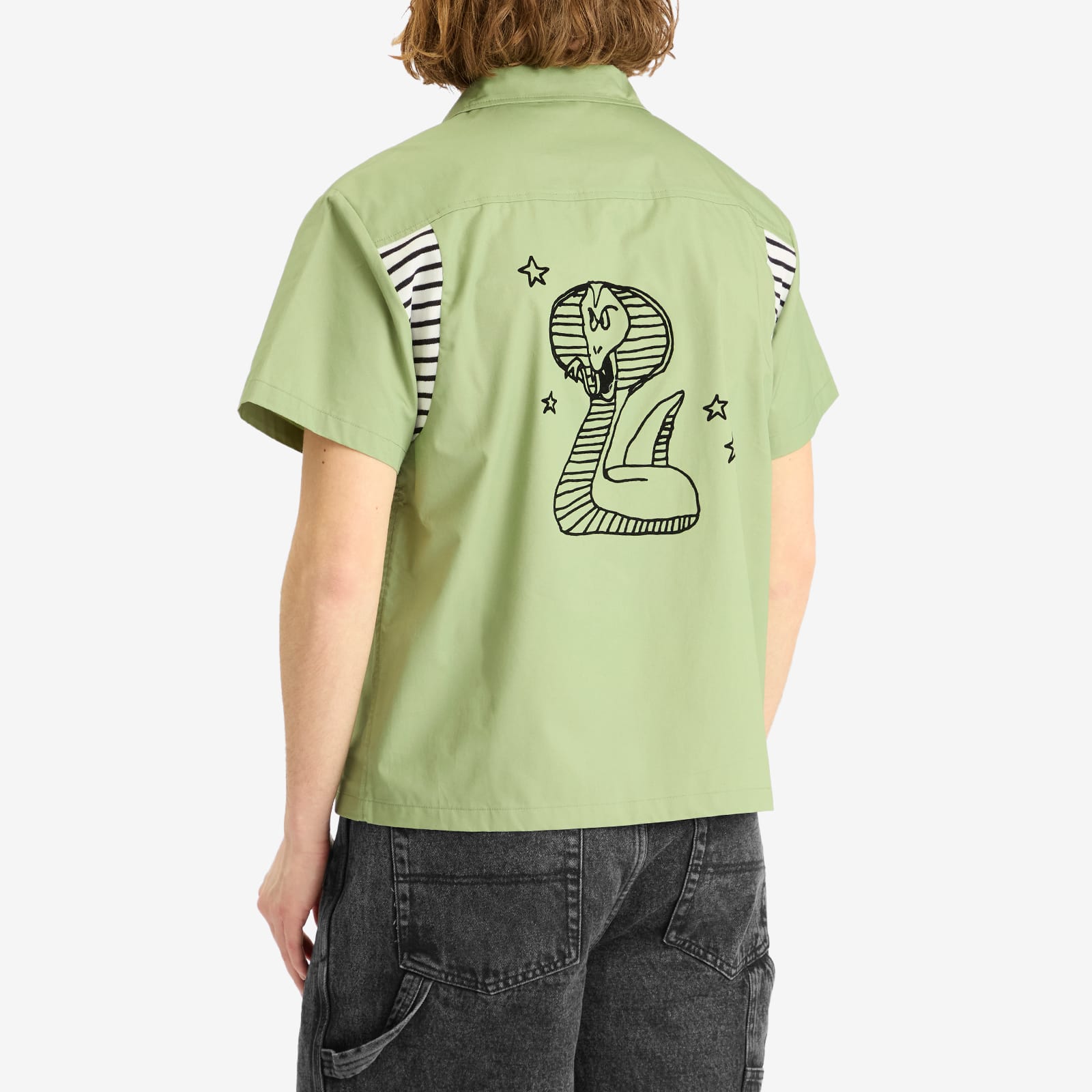 Brain Dead Men's Cobra Flocked Bowling Shirt Sprout