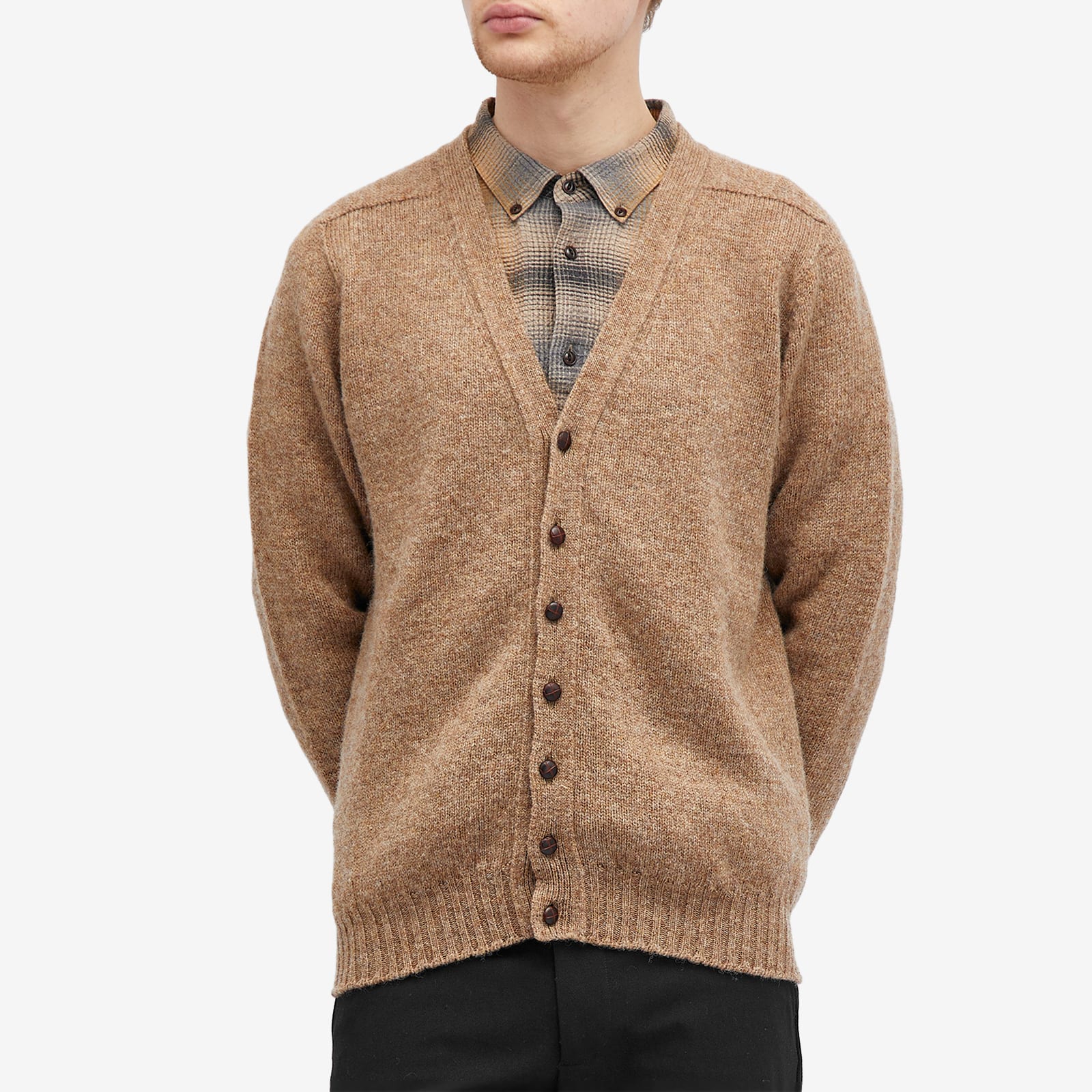 Jamieson's of Shetland Men's V-Neck Cardigan Camel - Curated Menswear