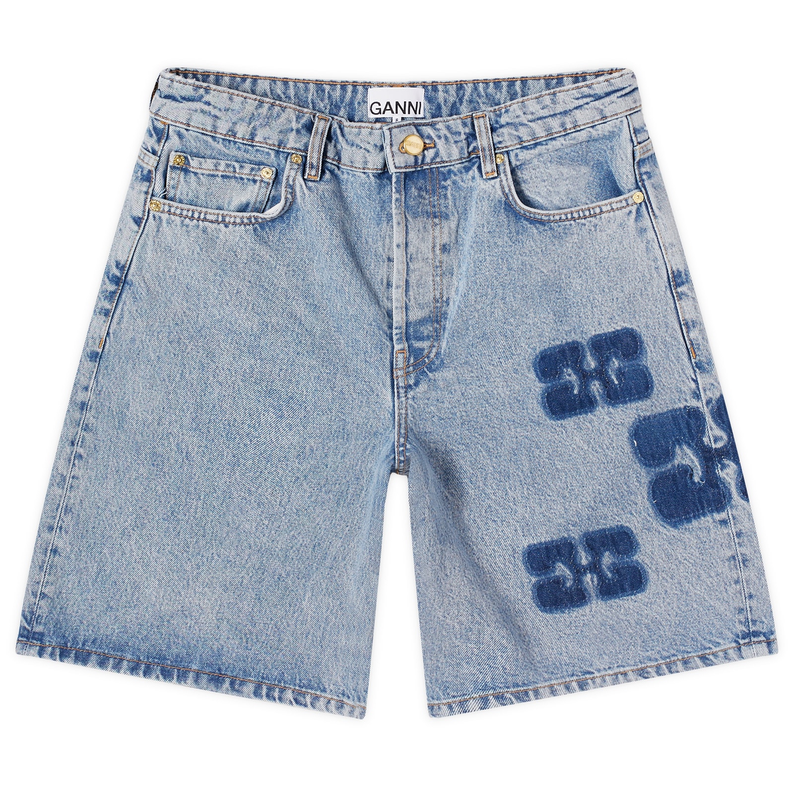 Ganni Patch Denim Shorts Mid Blue Stone | END. (DK)