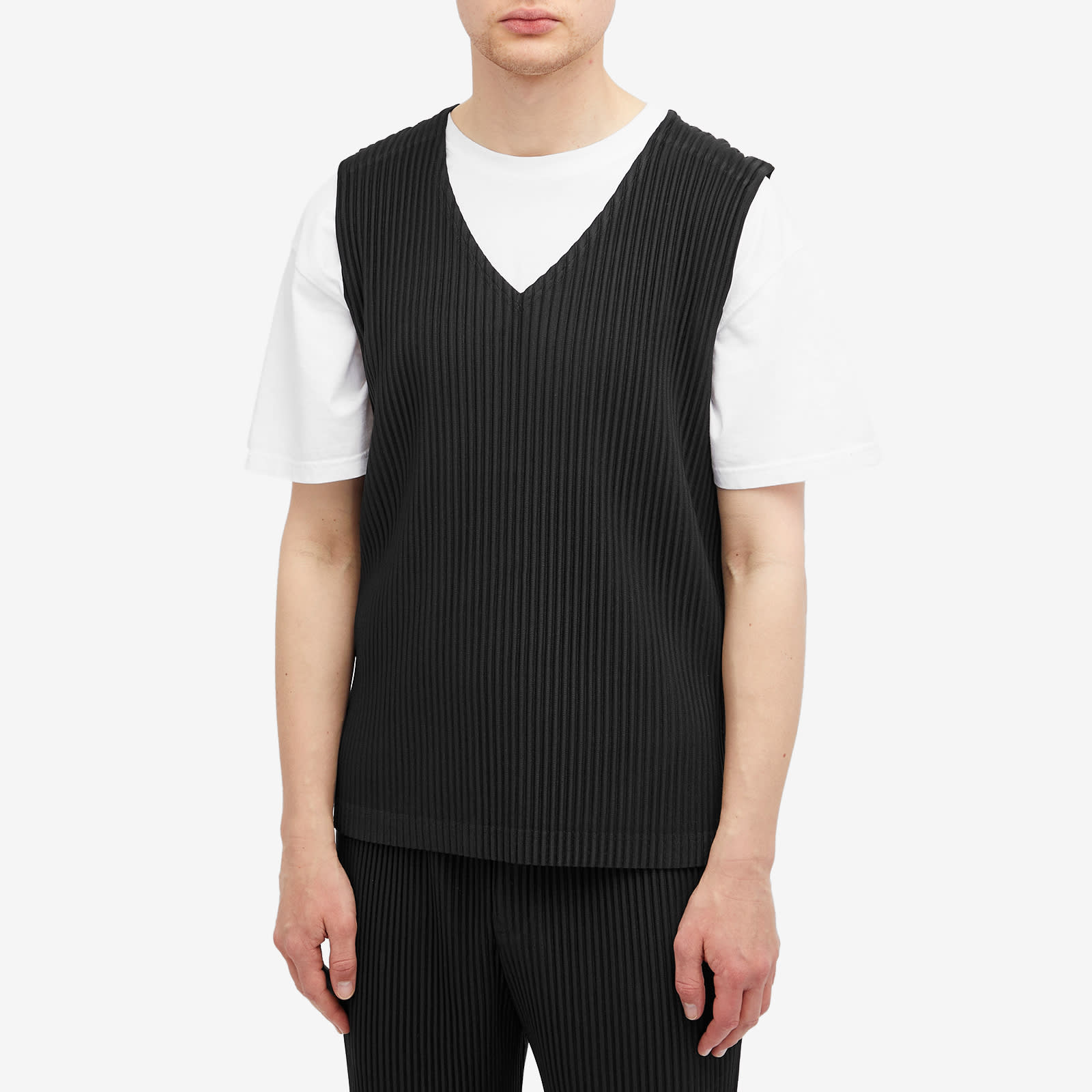 Homme Plissé Issey Miyake Men's Pleated Vest Black - Curated Menswear